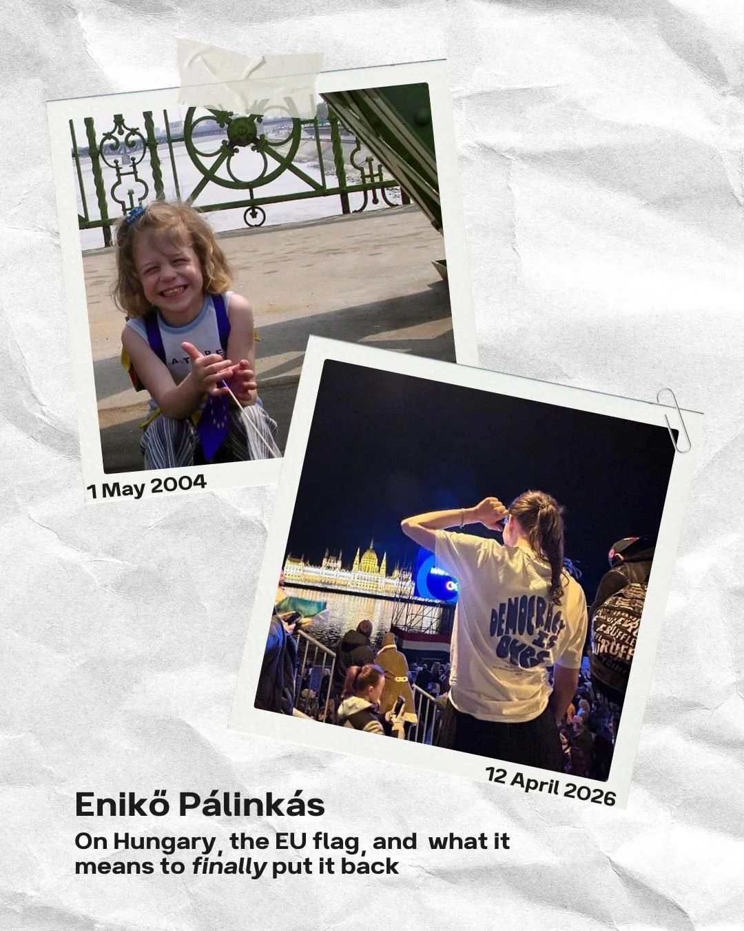 Today is Europe Day and today the new Hungarian Parliament holds its inaugural session with the EU flag back on the building and the EU anthem playing for the first time in years.

We wanted to mark this moment by sharing a note written by Enikő, an 