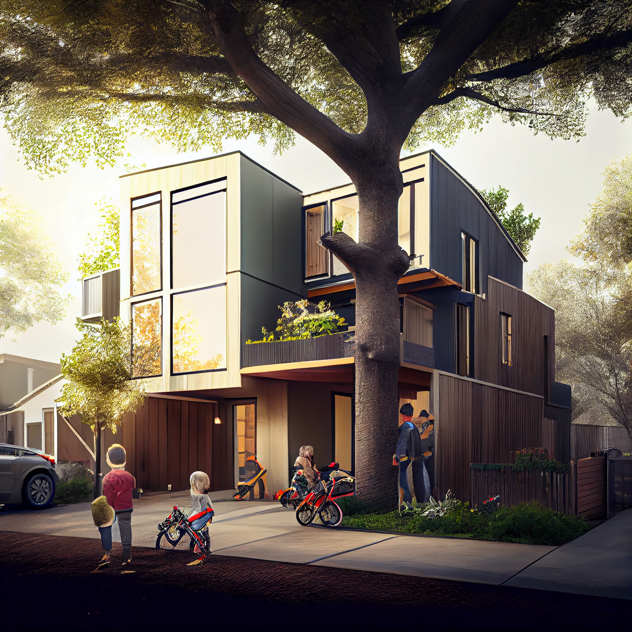 gmmonty3_multigenerational_prefab_fourplex_homes_with_trees_and_52578b91-869d-403c-9548-4393a69c7312.png
