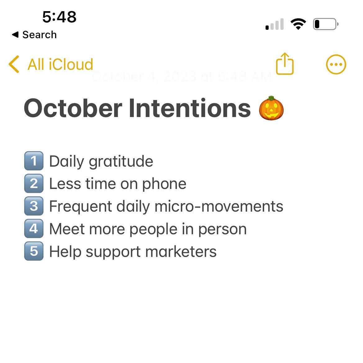 As I step into the beautiful month of October, I am setting some simple yet impactful intentions to make the most of this season. 🍂

Here are my five intentions:

1️⃣ Daily Gratitude: Reflect on the things I&rsquo;m thankful for. 

2️⃣ Less Time on 