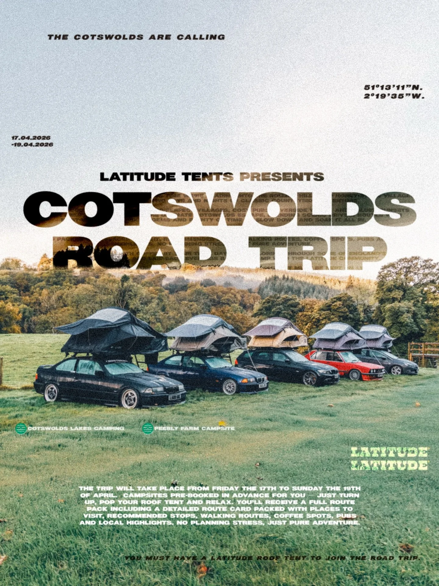The Cotswolds are calling! The first Latitude road trip of the year is coming and we are heading to the beautiful Cotswolds. Two days and two nights travelling around and camping with the awesome Latitude community, it&rsquo;s going to be a great wee
