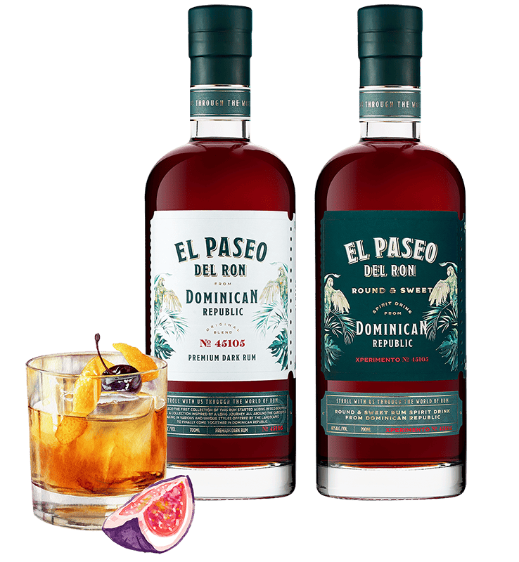 El Paseo Rum Bottles and whisky "on the rocks"