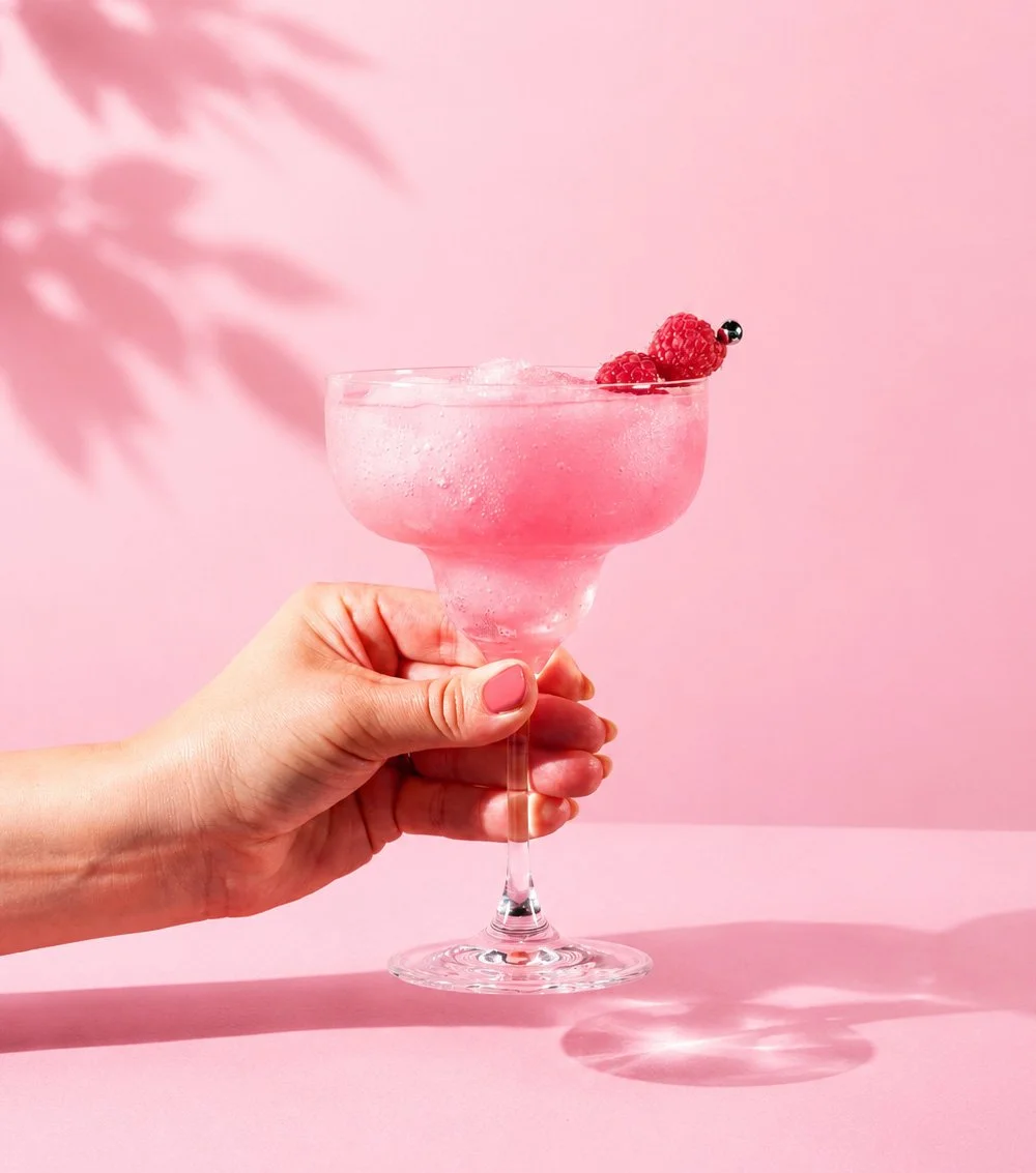 färdigblandad cocktail mixad till frozen drink med is och bär