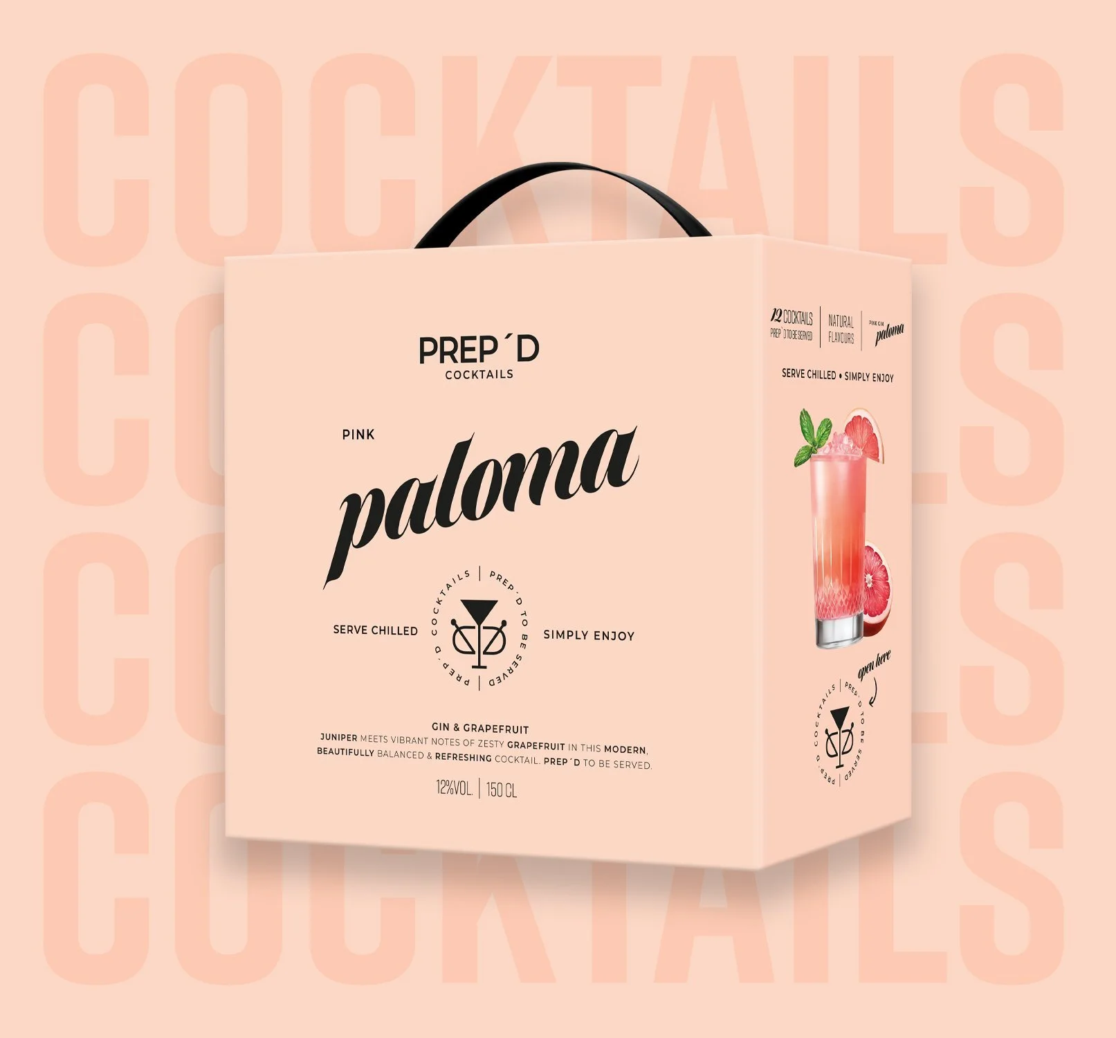 Prepd Pink Paloma ready to drink cocktail box with grapefruit notes, citrus garnish and refreshing drink