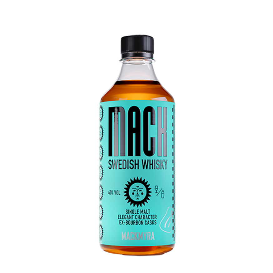 Mackmyra Mack Swedish whisky in PET bottle with smooth vanilla, citrus and fruity notes, ideal for cocktails