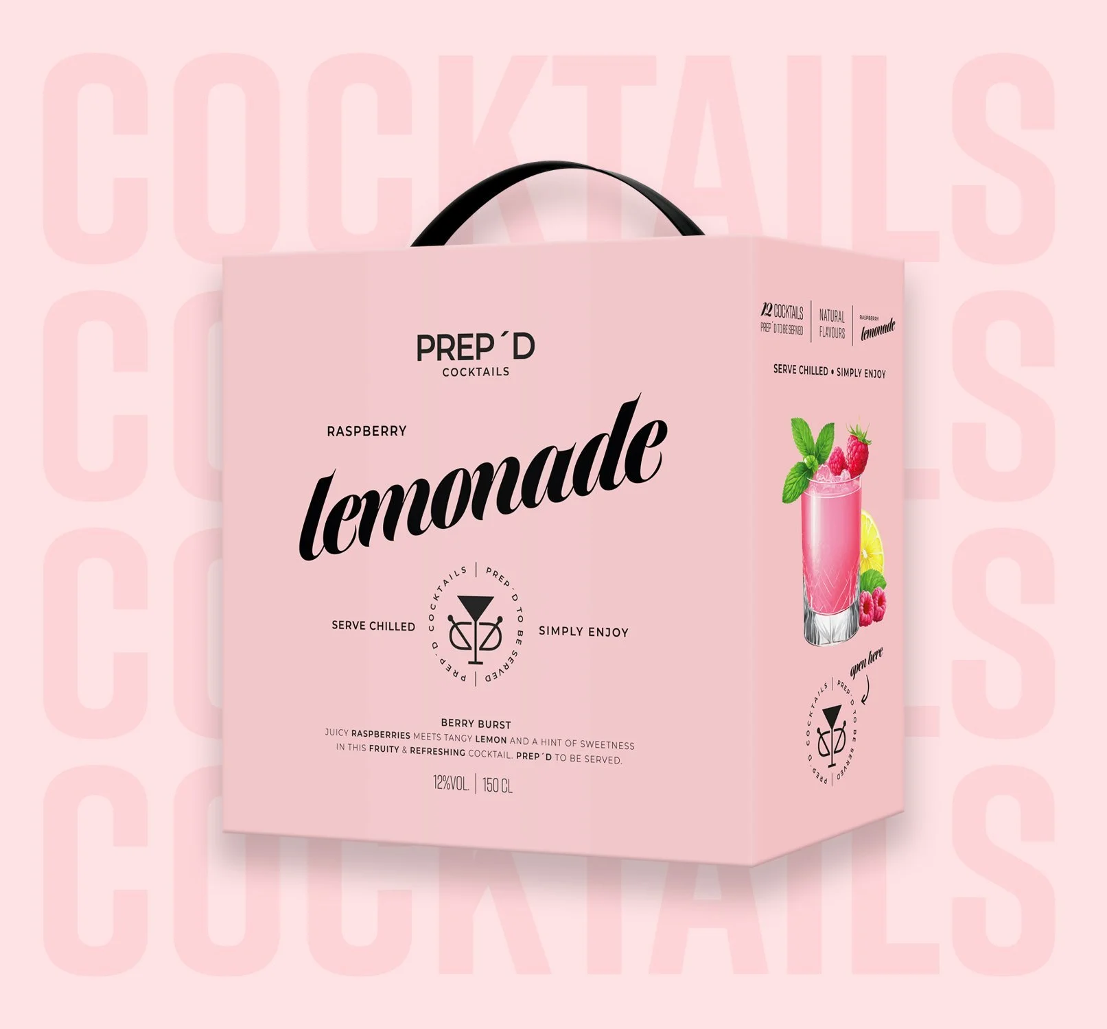 Prepd Raspberry Lemonade ready to drink cocktail box with berry flavours, lemon garnish and refreshing drink