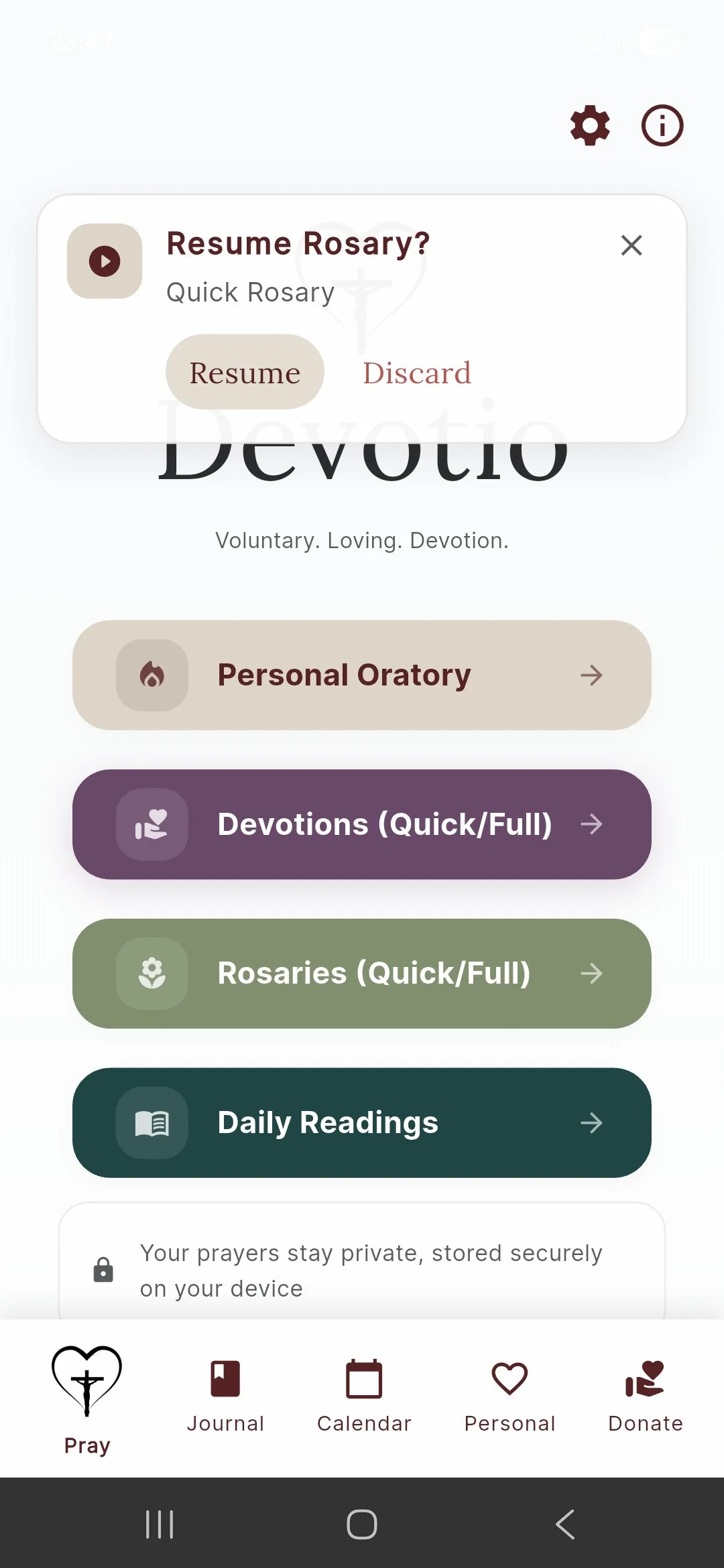 Resume your Catholic prayer session where you left off