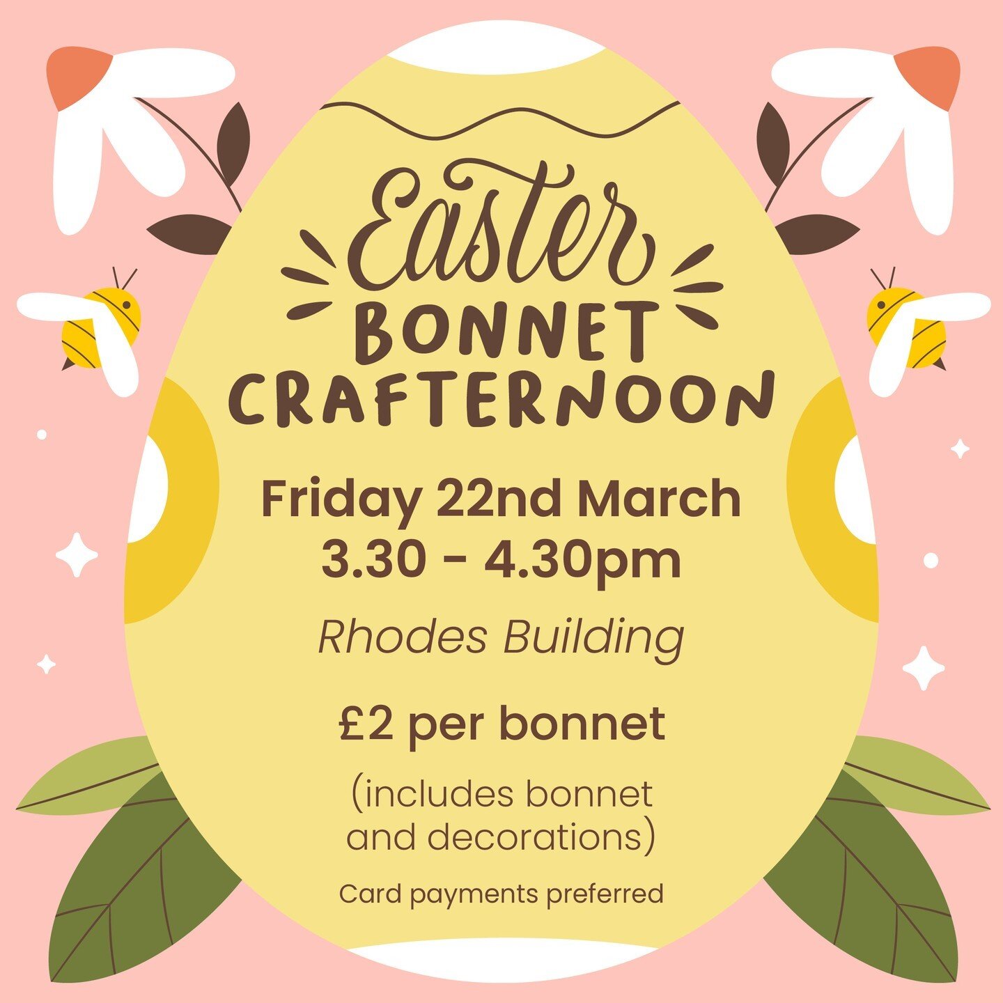 We will have a selection of bonnets on sale for &pound;2 each and all decorations are included. Either stay and decorate them with your friends or take them away to decorate at home. Be sure to arrive early to avoid disappointment. Card payments are 