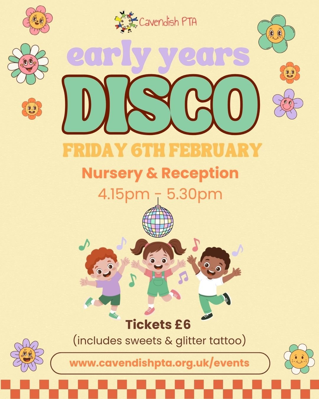 🪩 Tickets are selling fast for the Early Years EYFS Disco (Nursery &amp; Reception) next week on Friday 6th February! 🪩

Tickets &pound;6 and includes glitter tattoo and sweets. Please select a child+adult ticket if you will be attending with your 