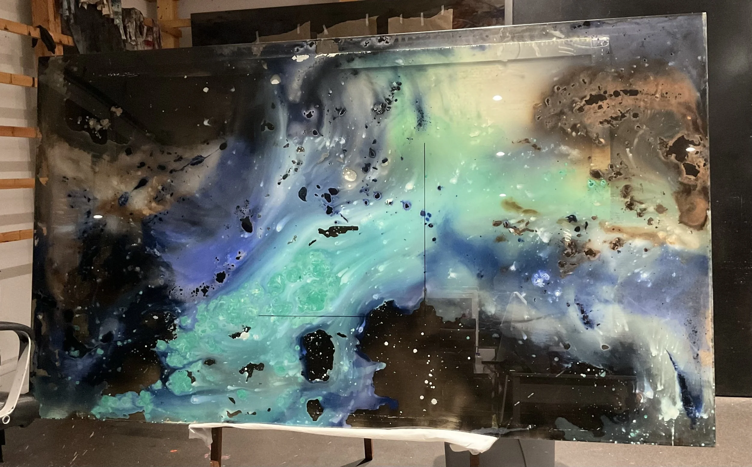 'Abyss' 
Oil, Acrylic and Tattoo on Glass
114.5x200cm