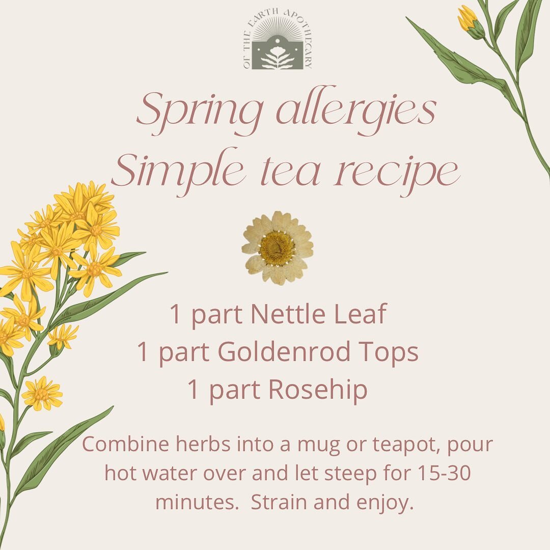 Tis the season! 

Enjoy this simple tea blend that can be drank daily through the Spring. 

Share with someone who needs herbal allergy support 🌿