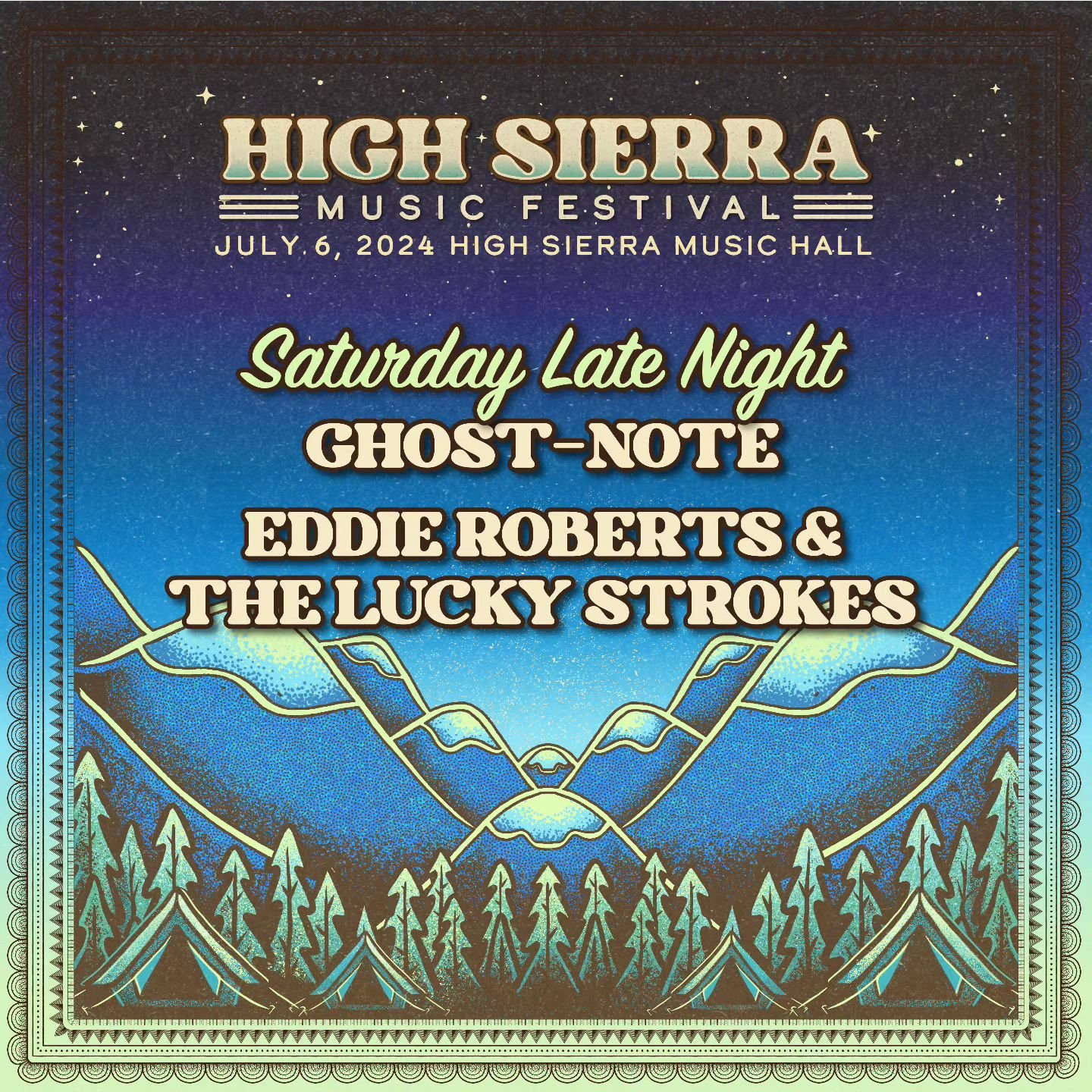 Get ready to dance the night away with the incredible talents of Eddie Roberts and The Lucky Strokes, joined by the dynamic rhythms of Ghost-Note! Tickets are on sale now! 

Ticketing link in bio! 
#HighSierraMusicFestival