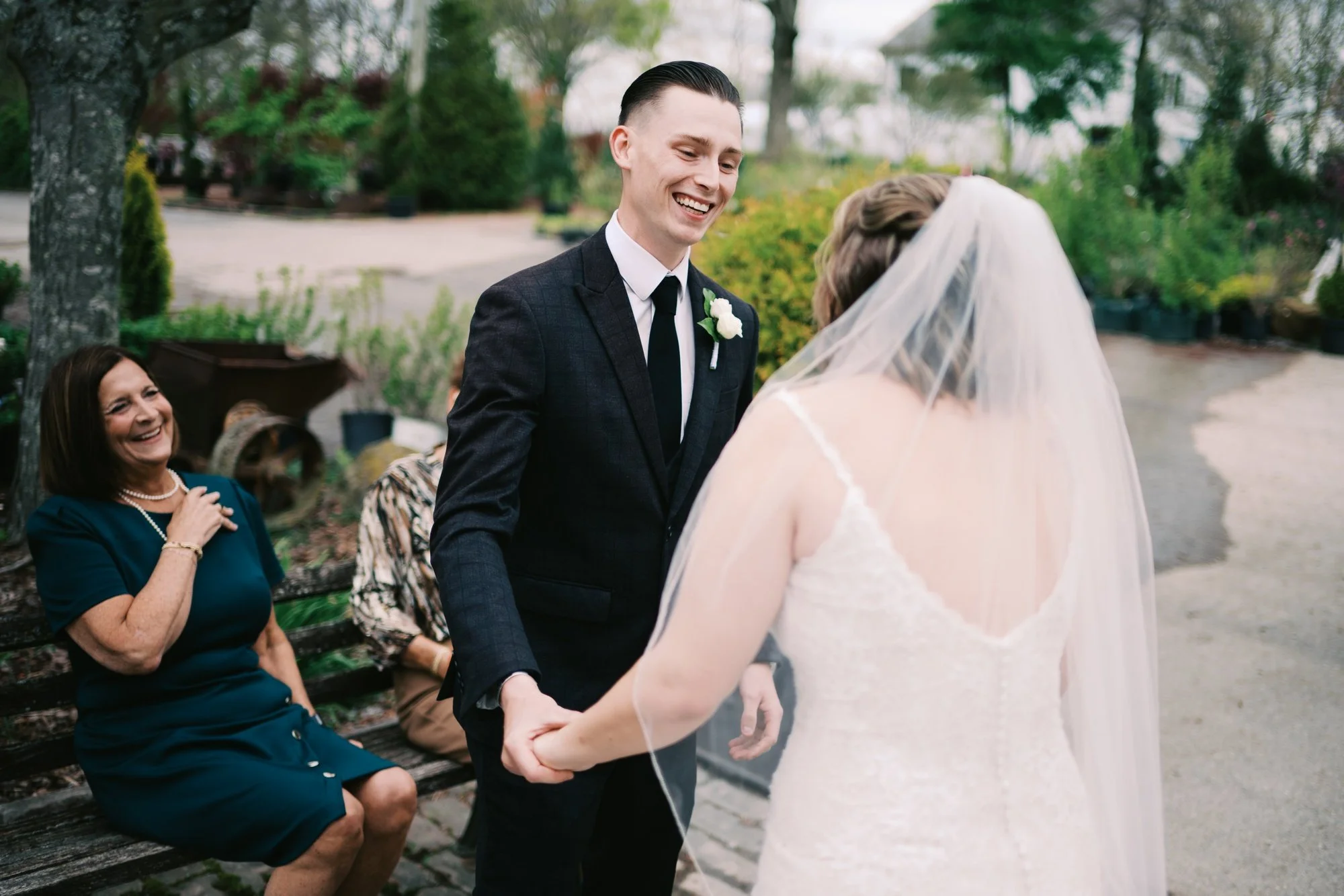 Groom's reaction during first look, documentary wedding photographer Lexington KY
