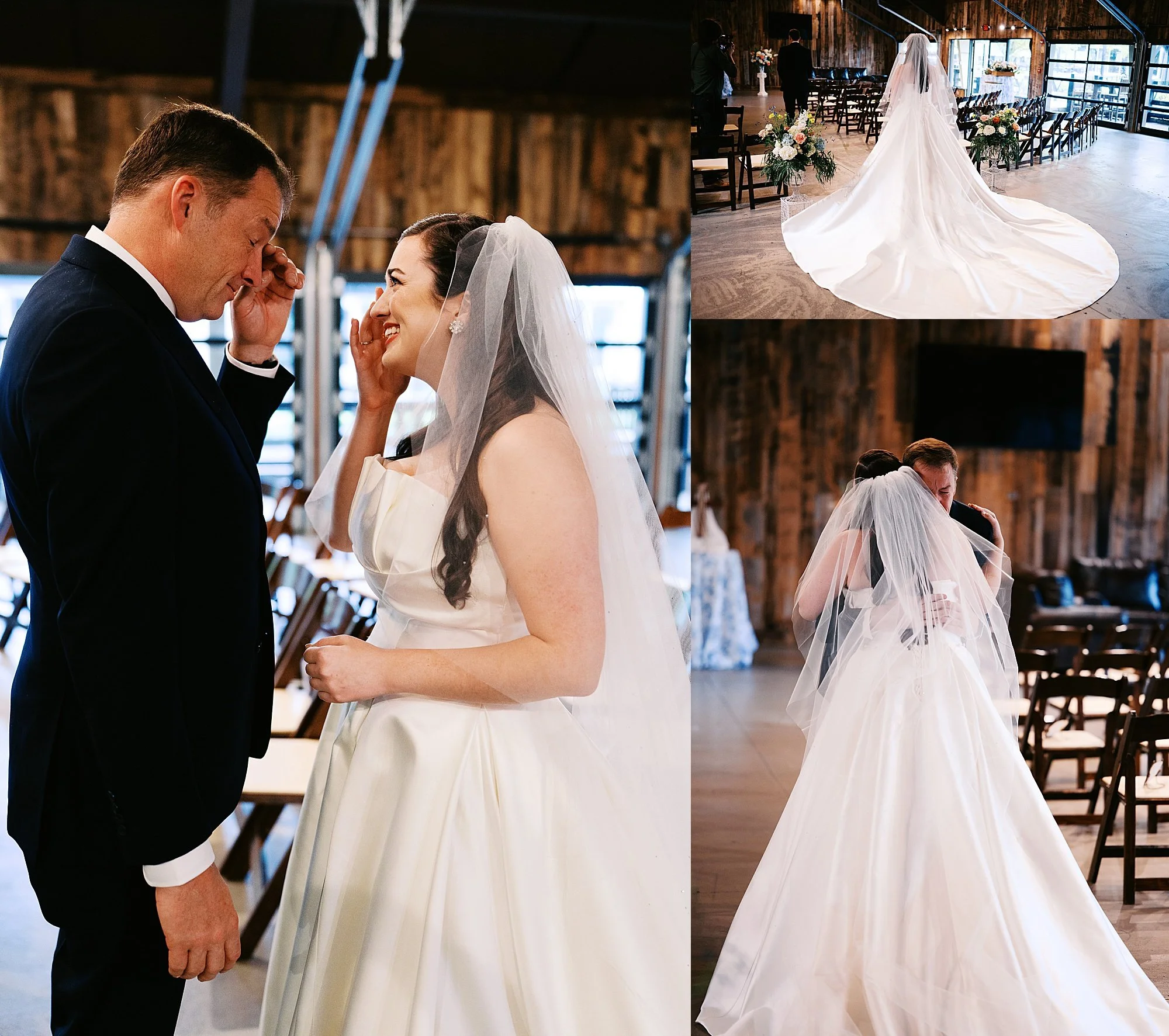Father daughter first look before ceremony at Fasig-Tipton wedding in Lexington KY