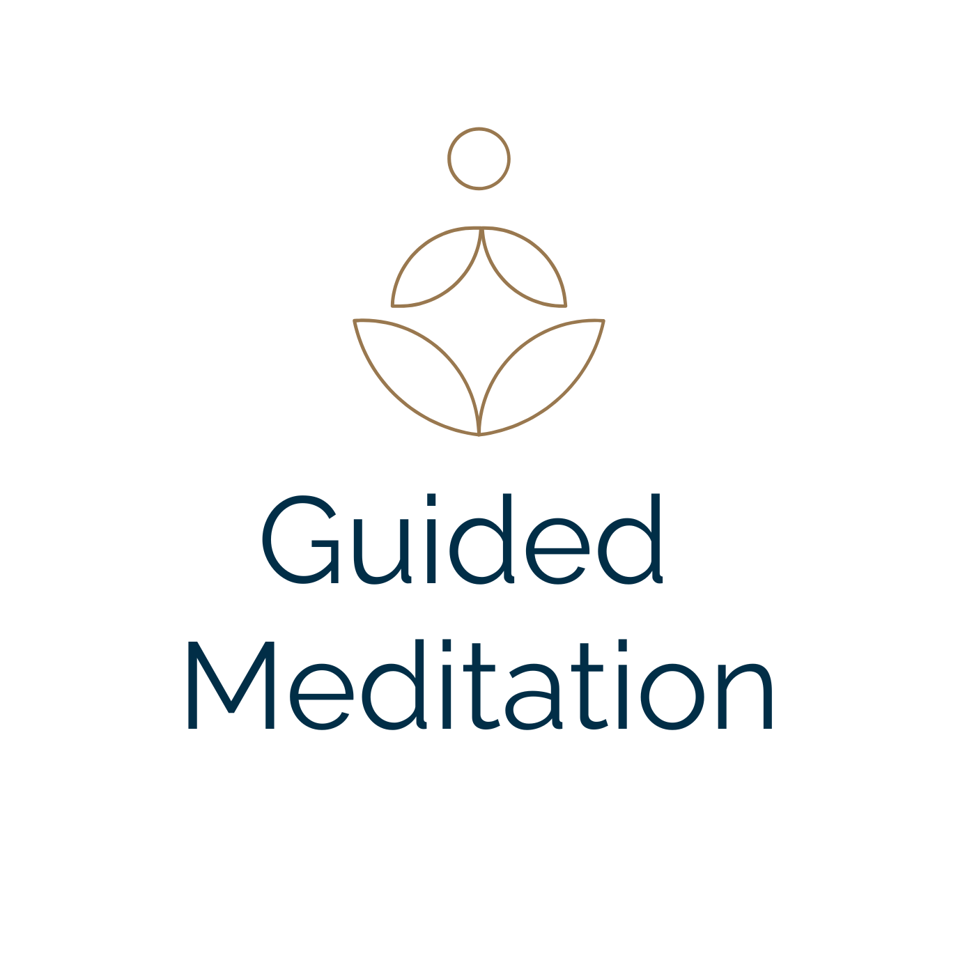 Logo for Guided Meditation featuring a stylized person sitting cross-legged with a leaf design above, and the text "Guided Meditation" below.