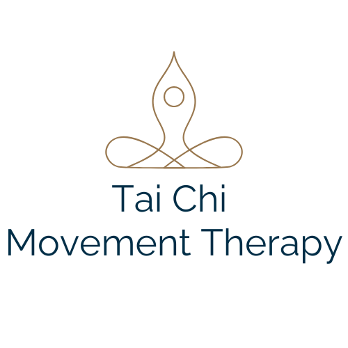 Logo for Tai Chi Movement Therapy featuring a gold outline of a person meditating above the words 'Tai Chi Movement Therapy'.