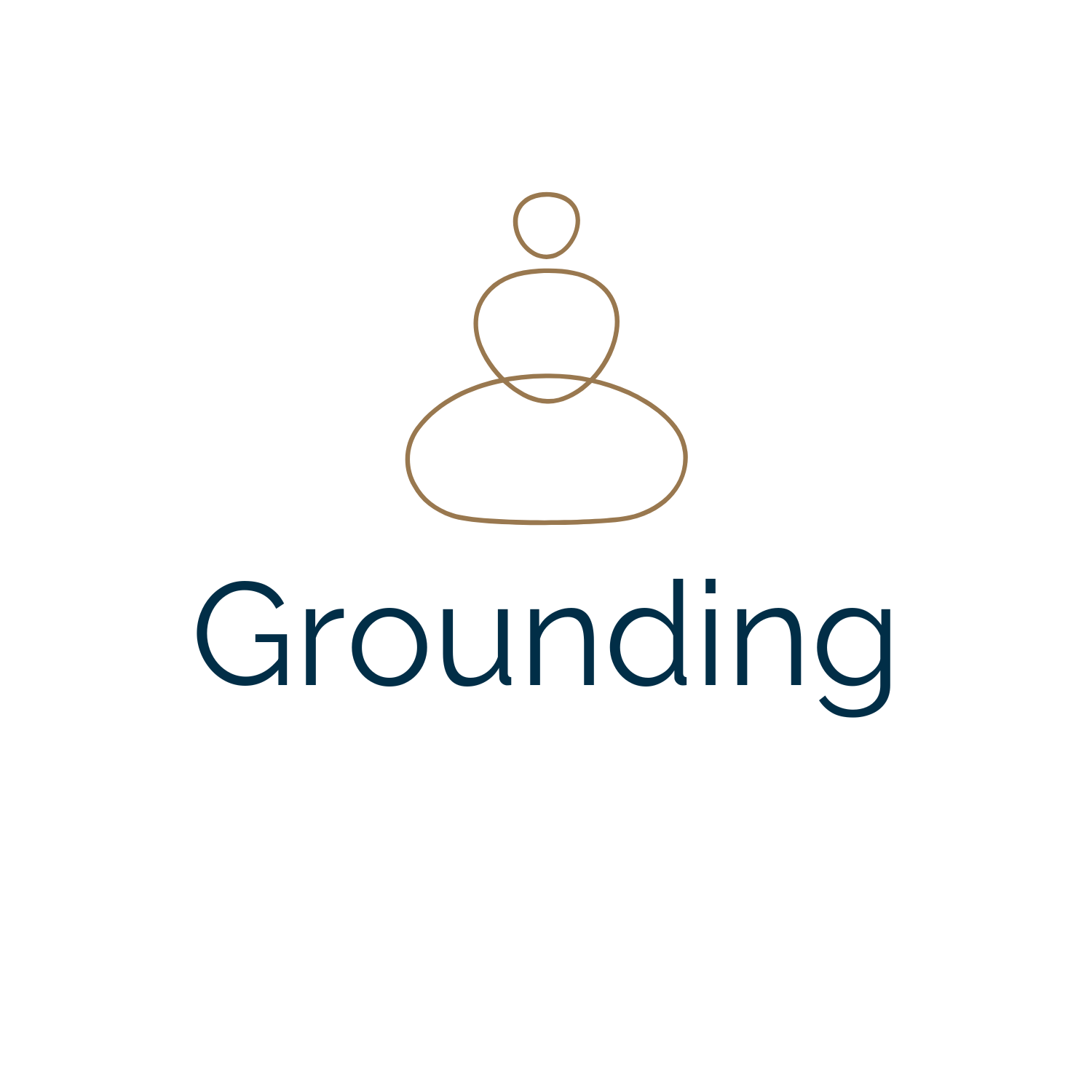 Line drawing of a person sitting cross-legged on the ground in a meditative pose, with the word 'Grounding' below.