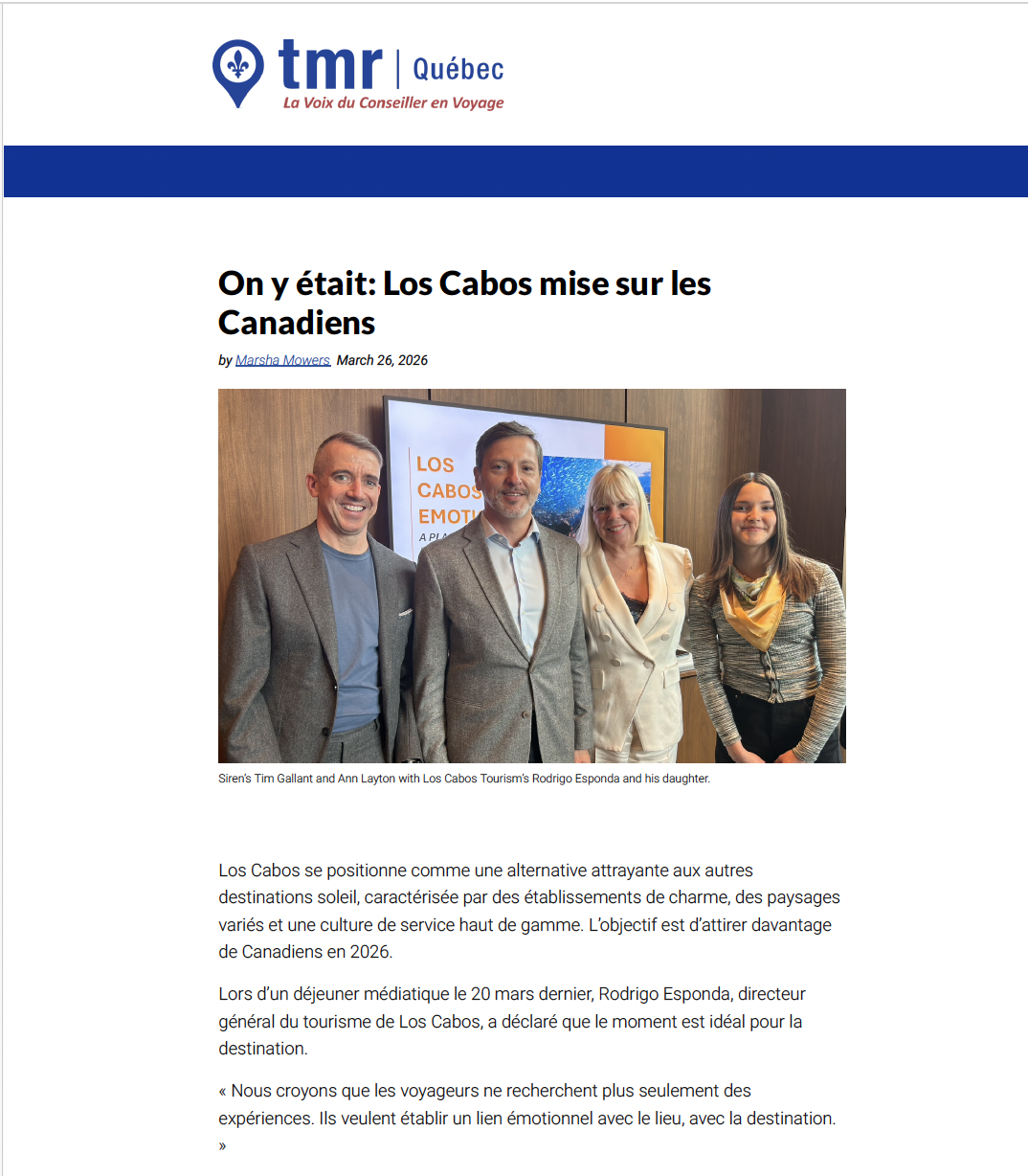 Travel Market Report Québec: On y était: Los Cabos annonce plus de vols pour les voyageurs canadiens