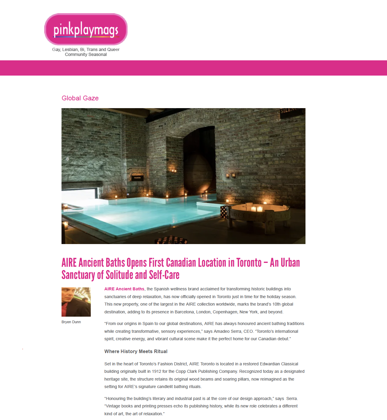Pink Play Mags: AIRE Ancient Baths Opens First Canadian Location in Toronto – An Urban Sanctuary of Solitude and Self-Care