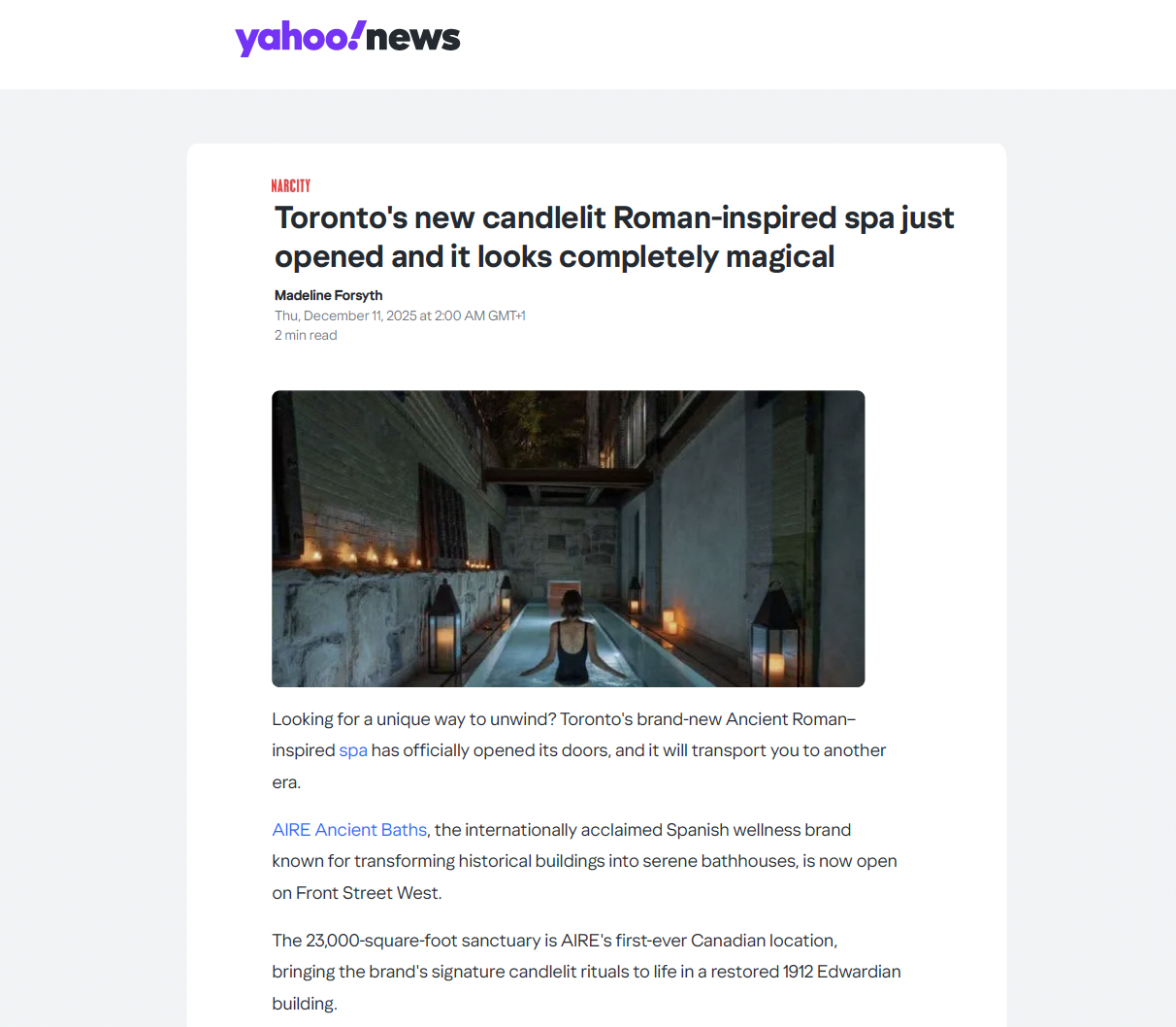 Yahoo News Canada: Toronto's new candlelit Roman-inspired spa just opened and it looks completely magical