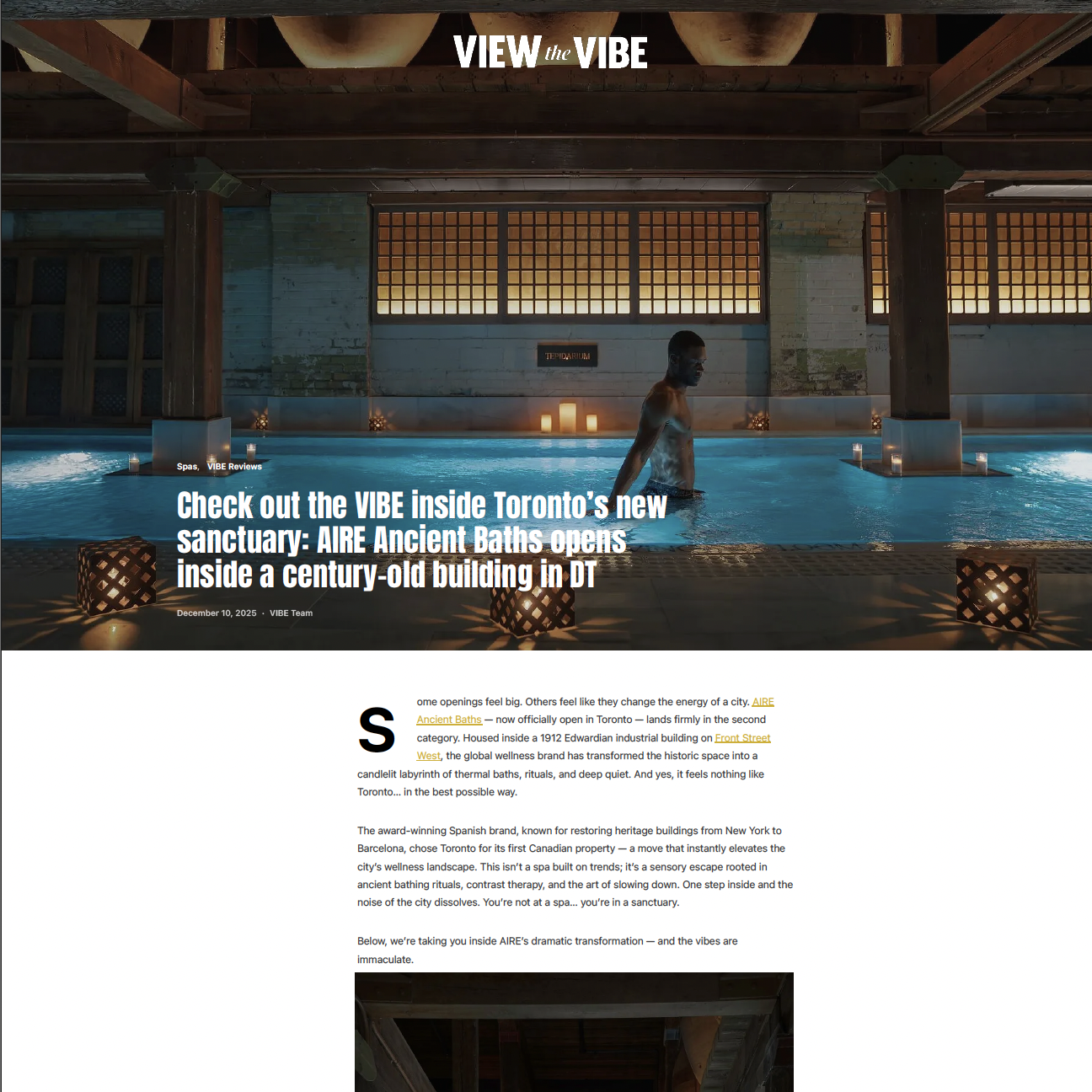 View the Vibe: "Check out the VIBE inside Toronto’s new sanctuary: AIRE Ancient Baths opens inside a century-old building in DT"