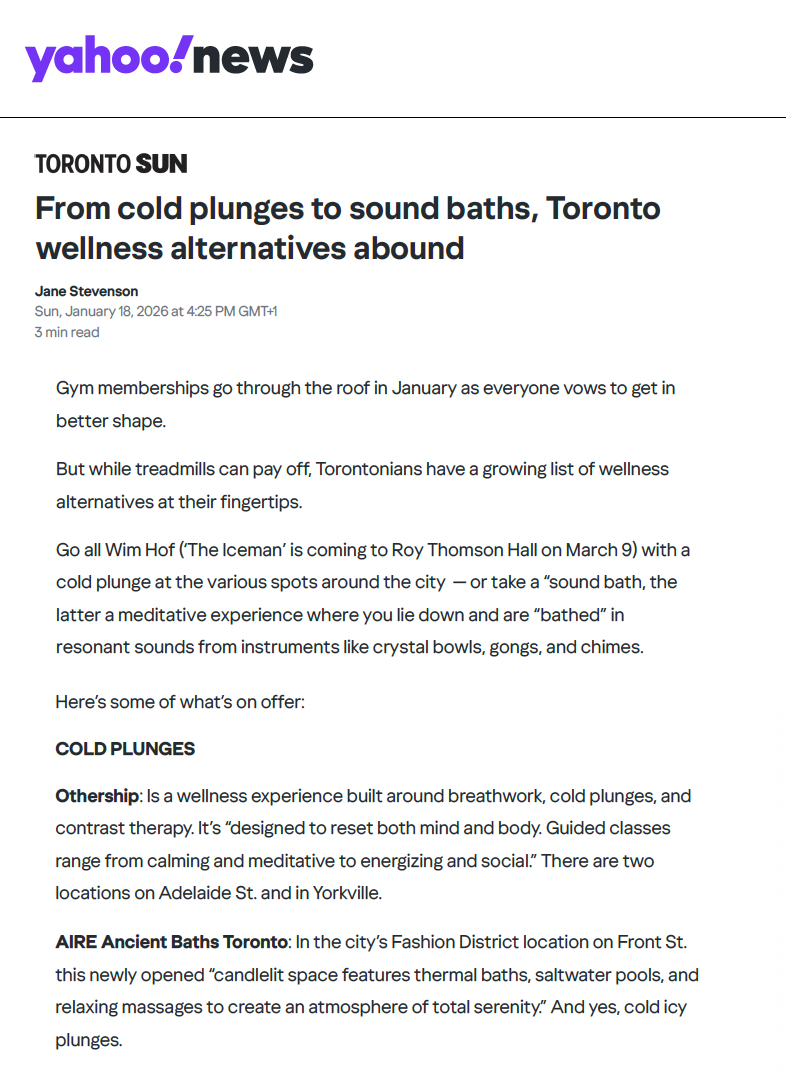 Yahoo News Canada: From cold plunges to sound baths, Toronto wellness alternatives abound