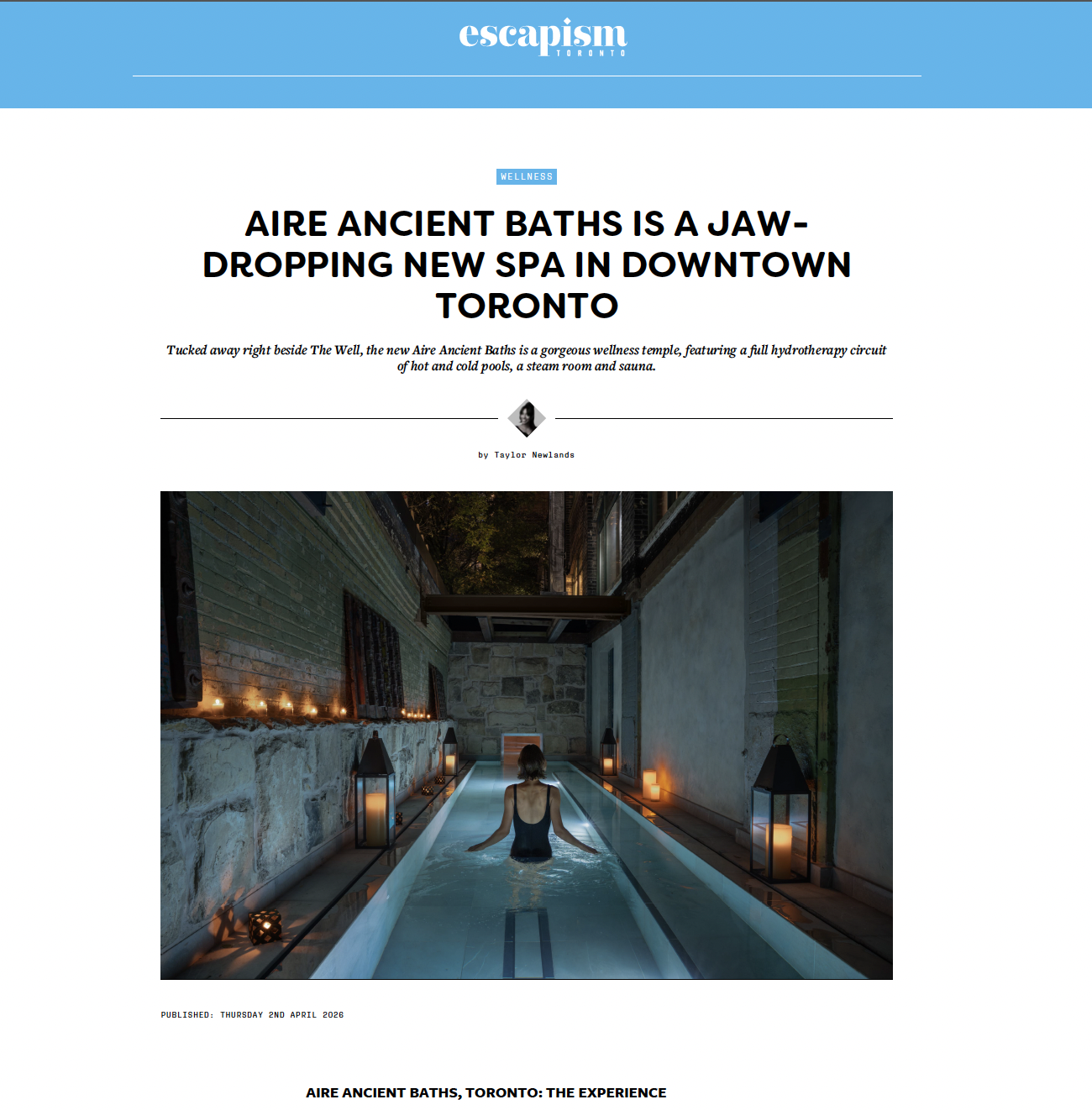 Escapism Magazine: Aire Ancient Baths is a jaw-dropping new spa in downtown Toronto