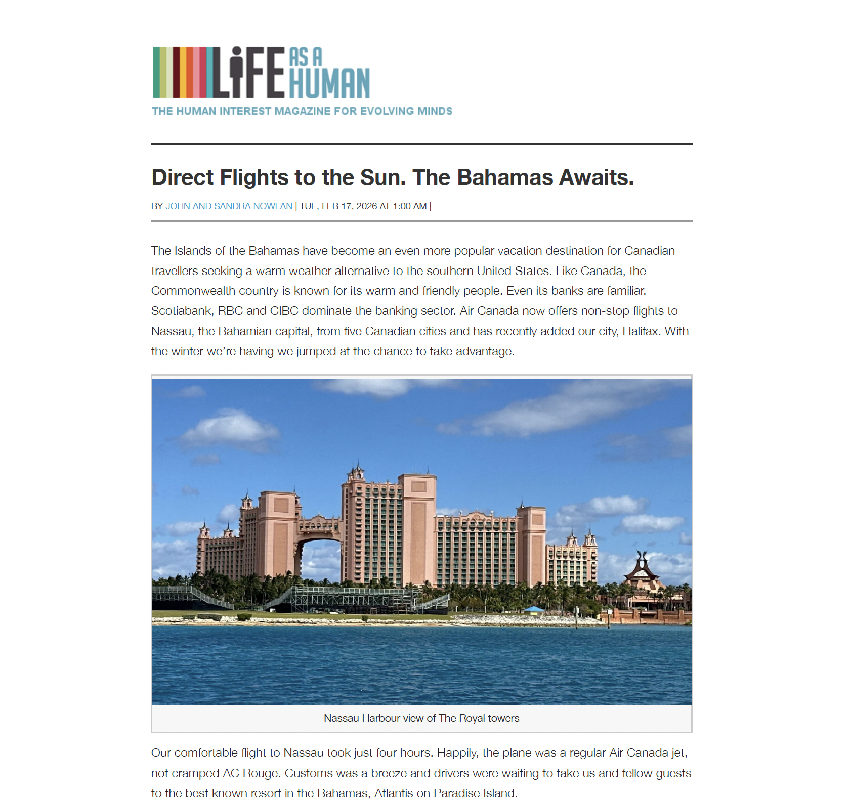 Life As A Human: "Direct Flights to the Sun. The Bahamas Awaits"