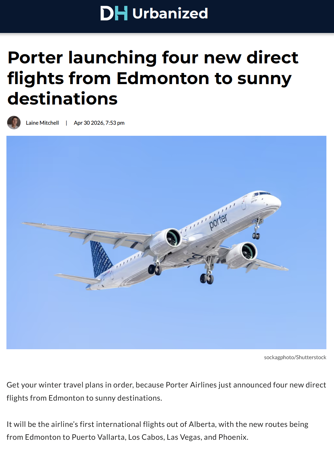 Daily Hive Edmonton: Porter launching four new direct flights from Edmonton to sunny destinations