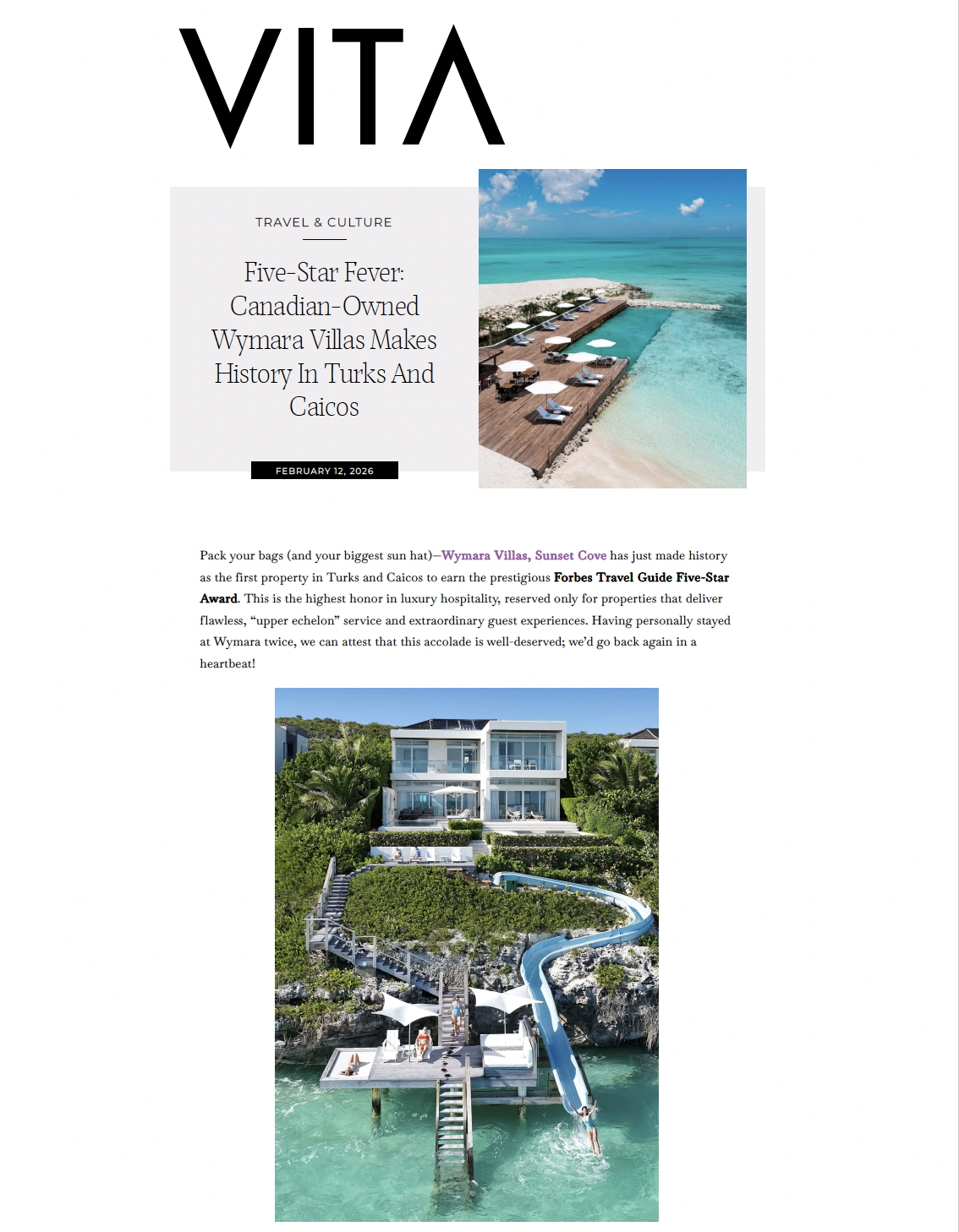Vita Magazine: Five-Star Fever: Canadian-Owned Wymara Villas Makes History In Turks And Caicos