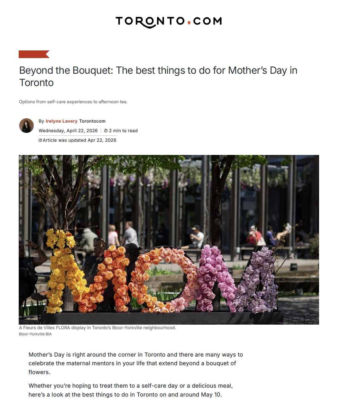 Toronto.com: Beyond the Bouquet: The best things to do for Mother’s Day in Toronto