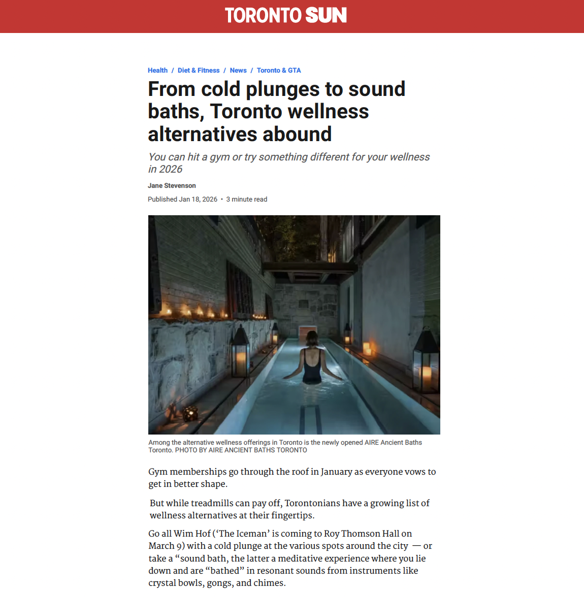 Toronto Sun: From cold plunges to sound baths, Toronto wellness alternatives abound
