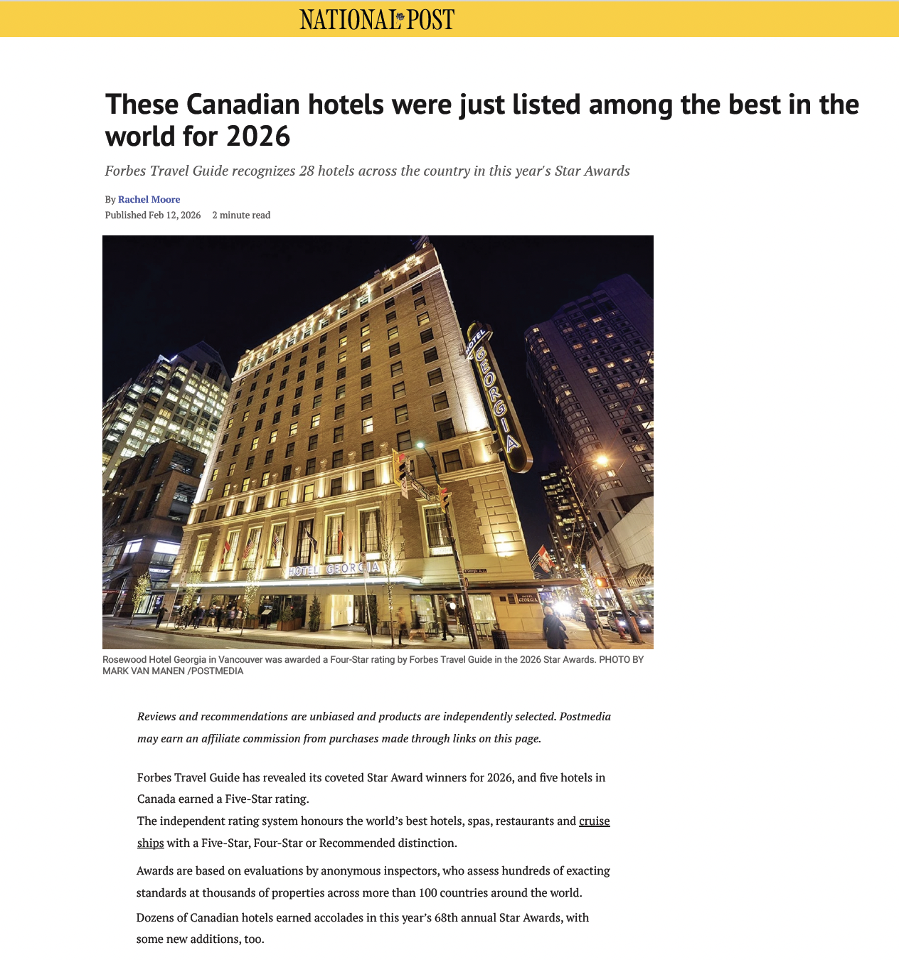 National Post: These Canadian hotels were just listed among the best in the world for 2028