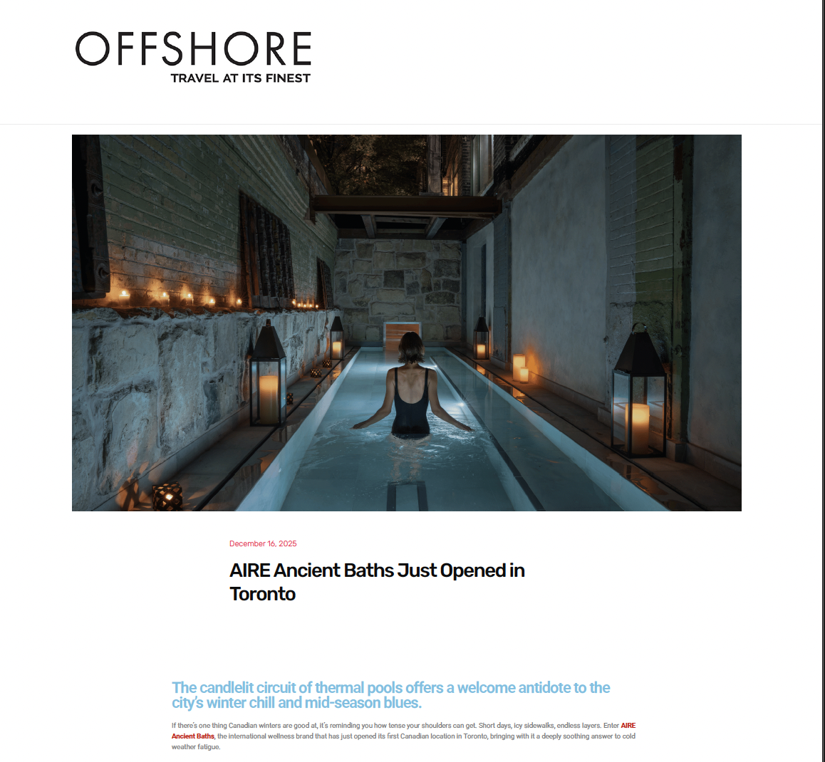 Offshore Magazine: AIRE Ancient Baths Just Opened in Toronto