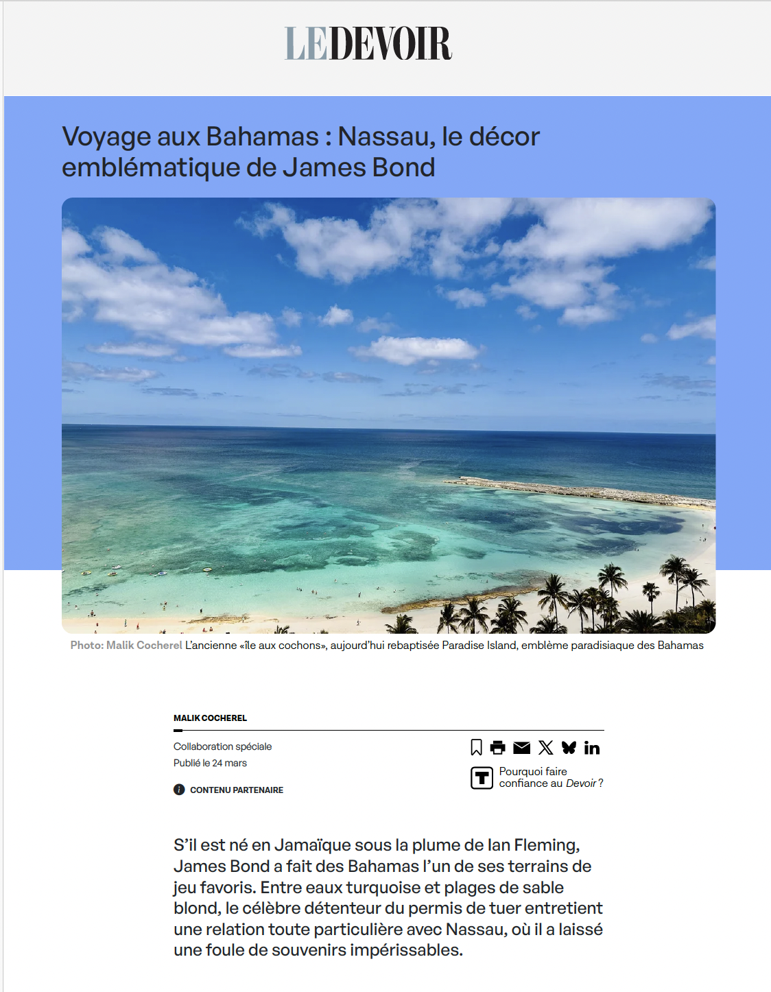 Le Devoir : Voyage aux Bahamas : Nassau, le décor emblématique de James Bond