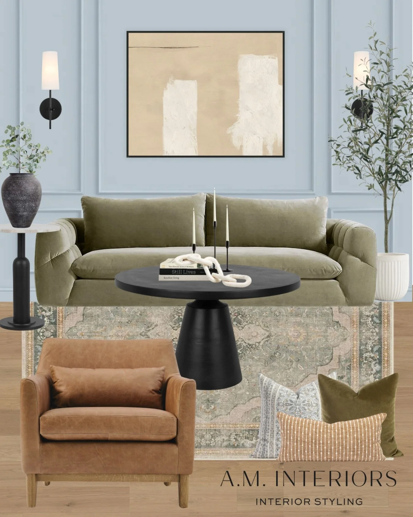 This is your reminder that colour doesn&rsquo;t have to be loud to make an impact 🤍

Soft blues, earthy greens, warm cognac leather, and layered textures... this moodboard is proof that a space can feel both fresh and grounded at the same time ✨🌿

