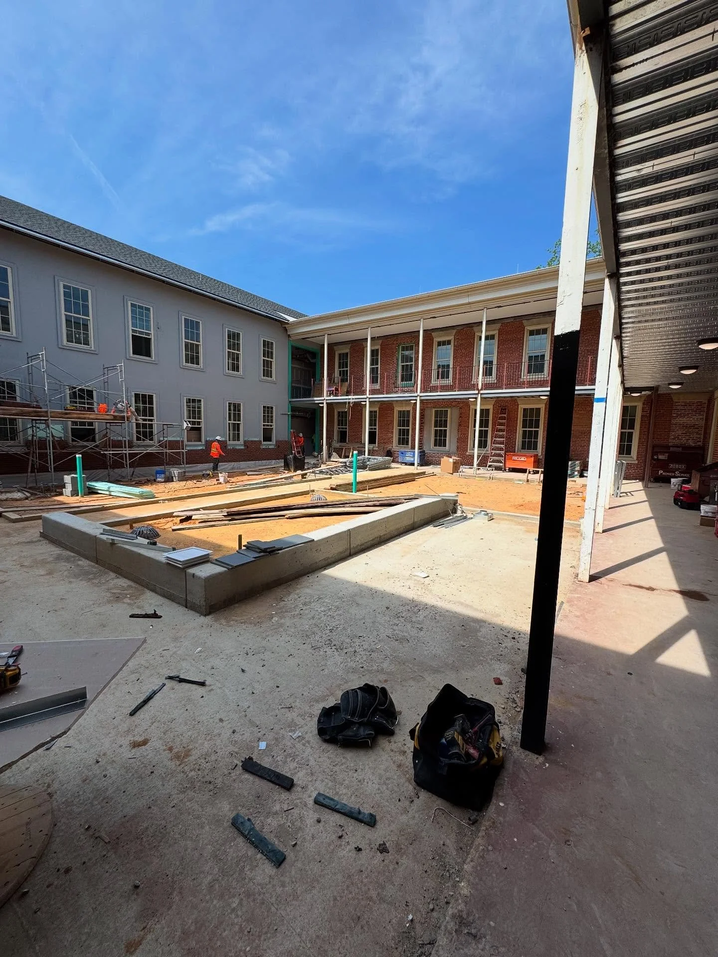 🚧 Site Vist 🦺. University of Alabama Psychology Building renovation is under way!  Our team is doing a little material sample review and working hard to find the perfect boulders for our courtyard zen garden!