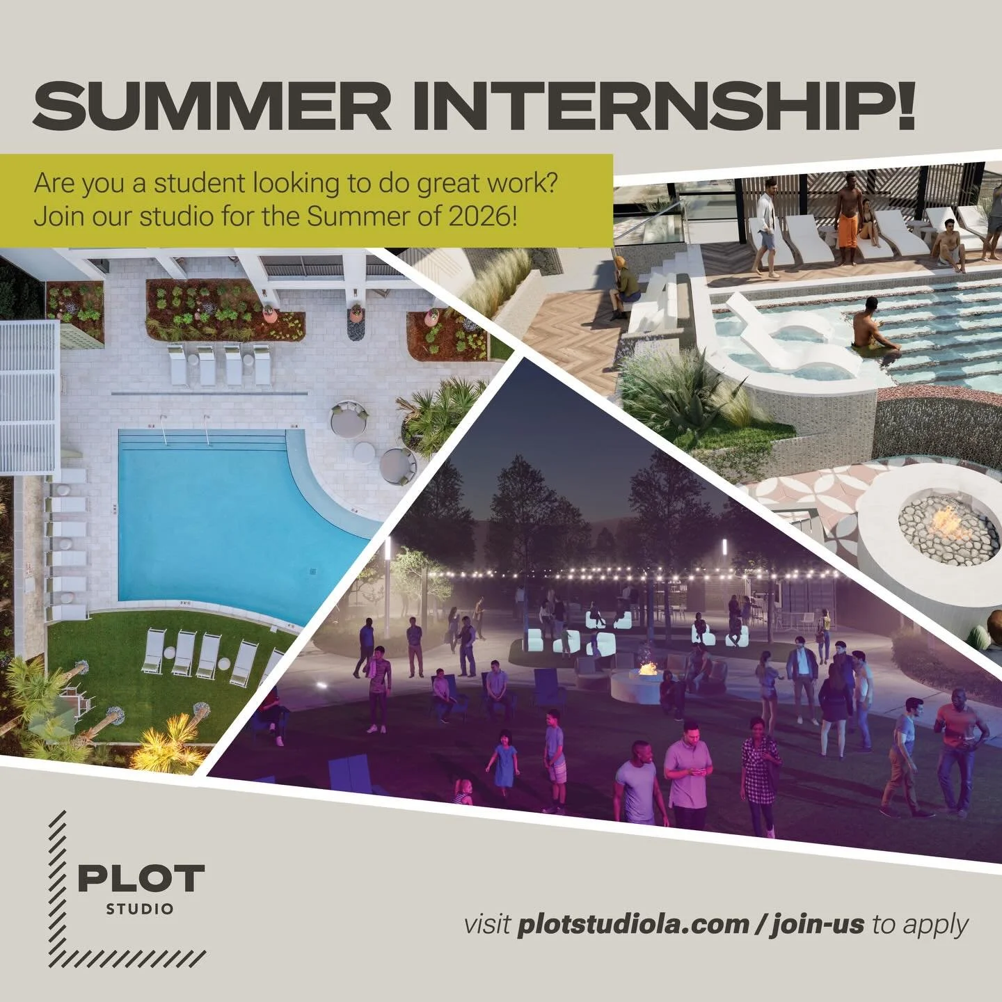 We&rsquo;re now accepting applications for Summer 2026 interns at PLOT Studio!

This internship is an opportunity to be part of a collaborative landscape architecture studio working on meaningful projects across urban design, public space, and placem