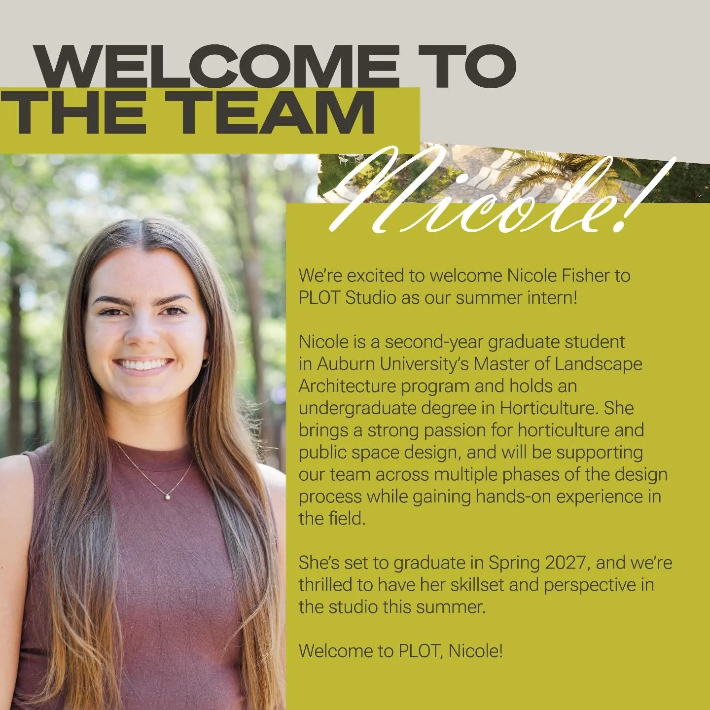 Welcome to the team, Nicole! 🌿
We&rsquo;re excited to have another Auburn Landscape Architecture student in the studio this summer that&rsquo;s ready to jump into real projects and make an impact.
#PLOTStudio #LandscapeArchitecture #AuburnUniversity