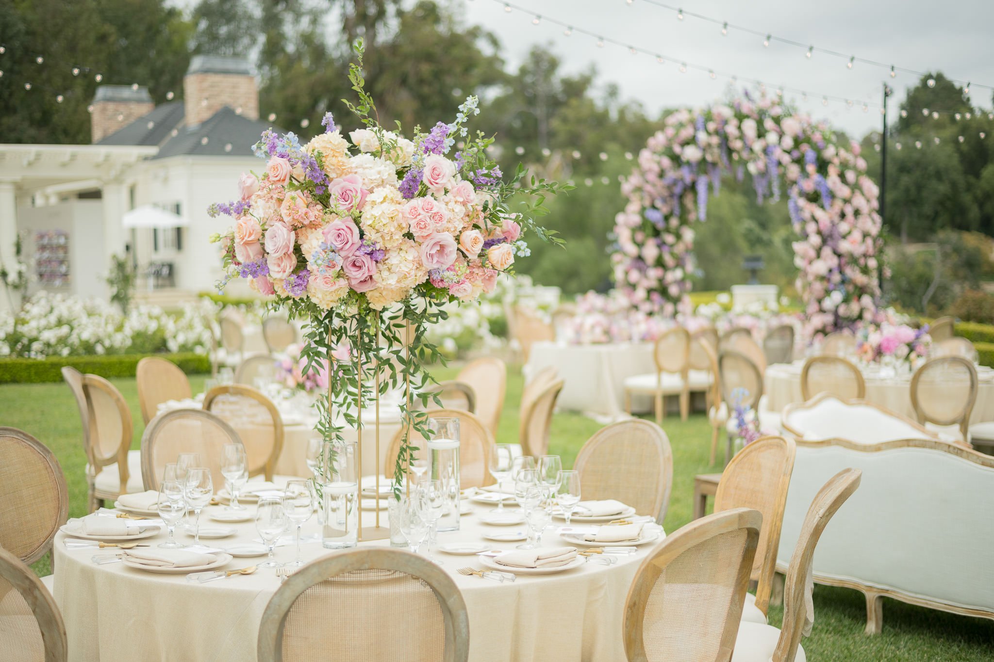 Luxury wedding reception floral decor Southern California
