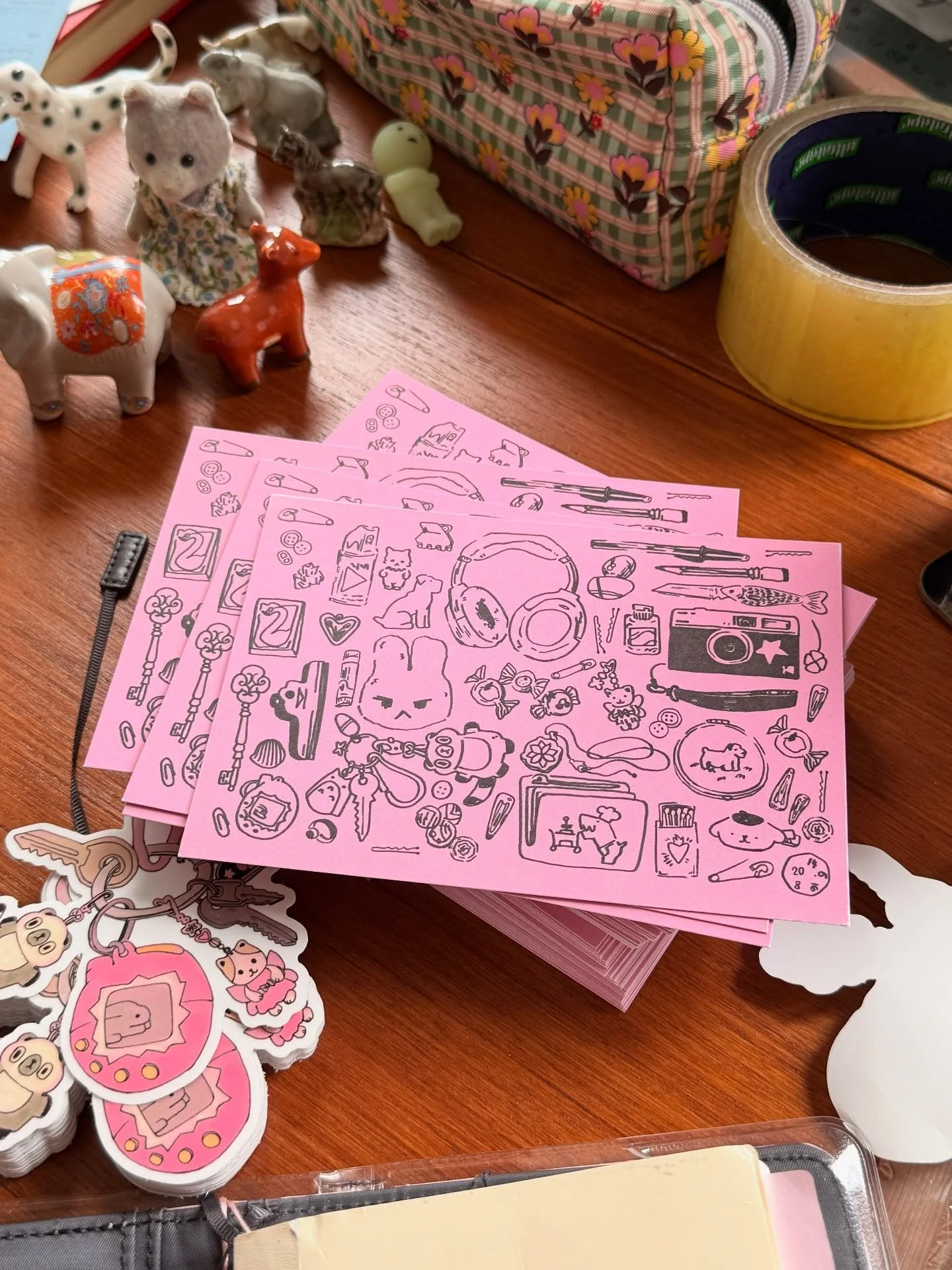so many trinkets &lt;3
had a lot of fun designing Augusts mail, all my patreon&rsquo;s sent in their favourite trinkets to go into the artwork, ended up with way too many to draw bahaha

also made my first ever clear sticker and it came out so good t