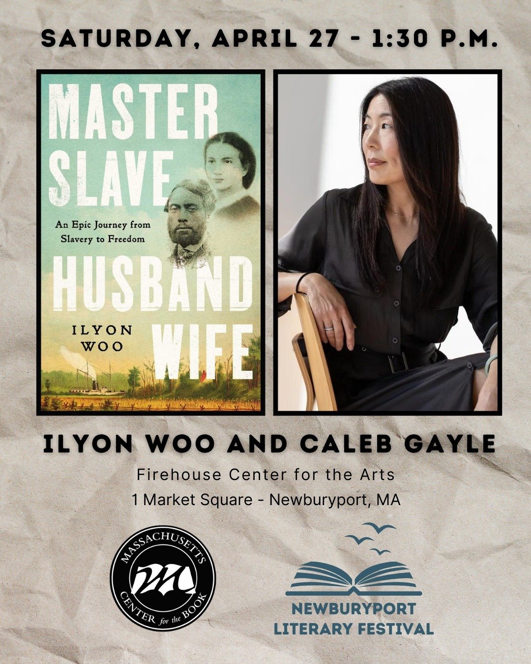 We'll be @nbptlitfest Saturday @firehousecenter! Acclaimed #Massachusetts #author @ilyonwooauthor will discuss her bestselling MASTER SLAVE HUSBAND WIFE (@simonandschuster) w/ award-winning #journalist/#author @calebgayle. See Lit Events link in bio.