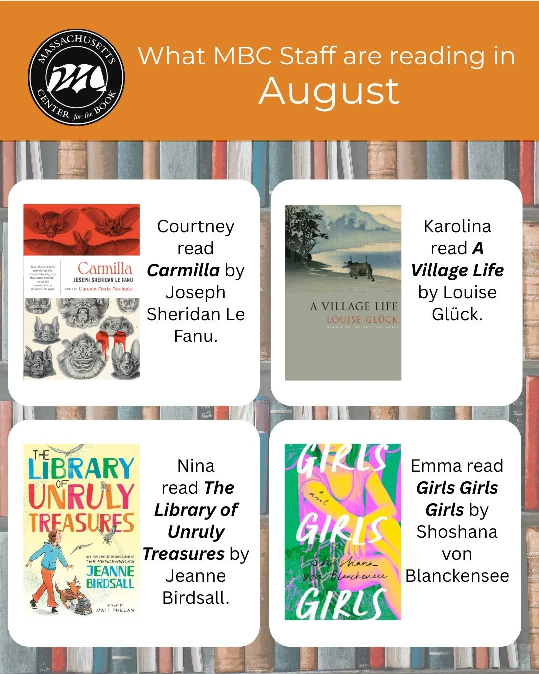 Check out what MCB staff are reading this month! Are any of these on your list? Happy Reading!