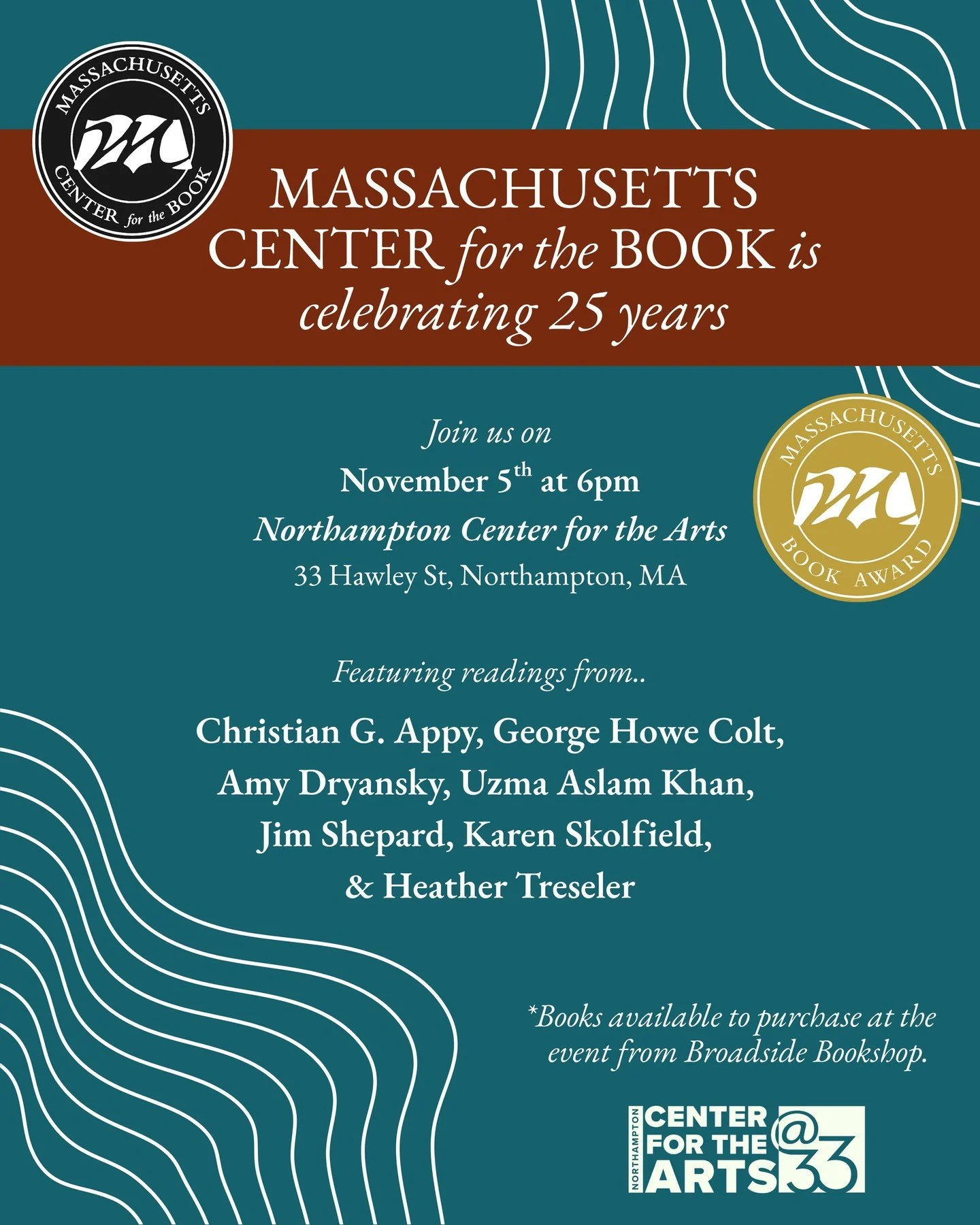Tomorrow night! Join us for a night of readings from past Mass Book Award winners!