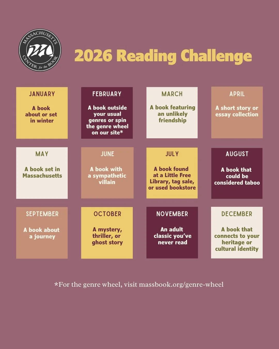 The 2026 Reading Challenge categories are here! Get excited for 12 new reading prompts! If you want to join us this year head to the program page (linktree) to sign up for a January reminder.
