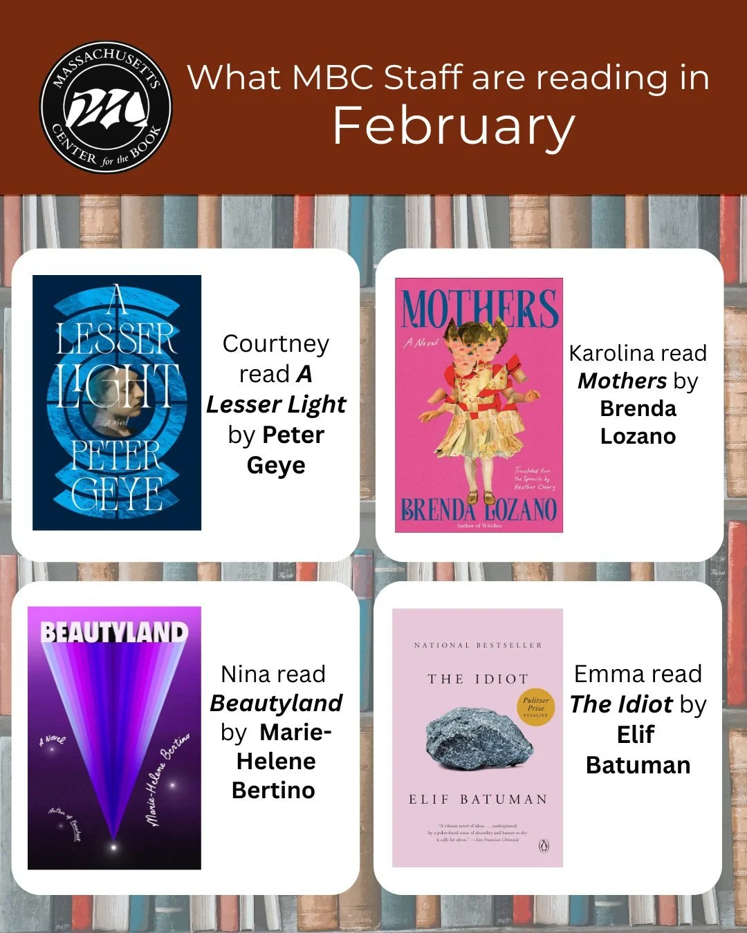 Our MCB February reads are in! Perhaps a future read for one of you!