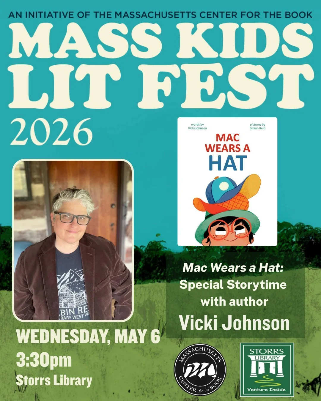 Join Storrs Library and acclaimed children&rsquo;s author Vicki Johnson for a special Mass Kids Lit Fest event celebrating her brand-new picture book, Mac Wears a Hat!  More info at Mass Kids Lit Fest in Linktree.
