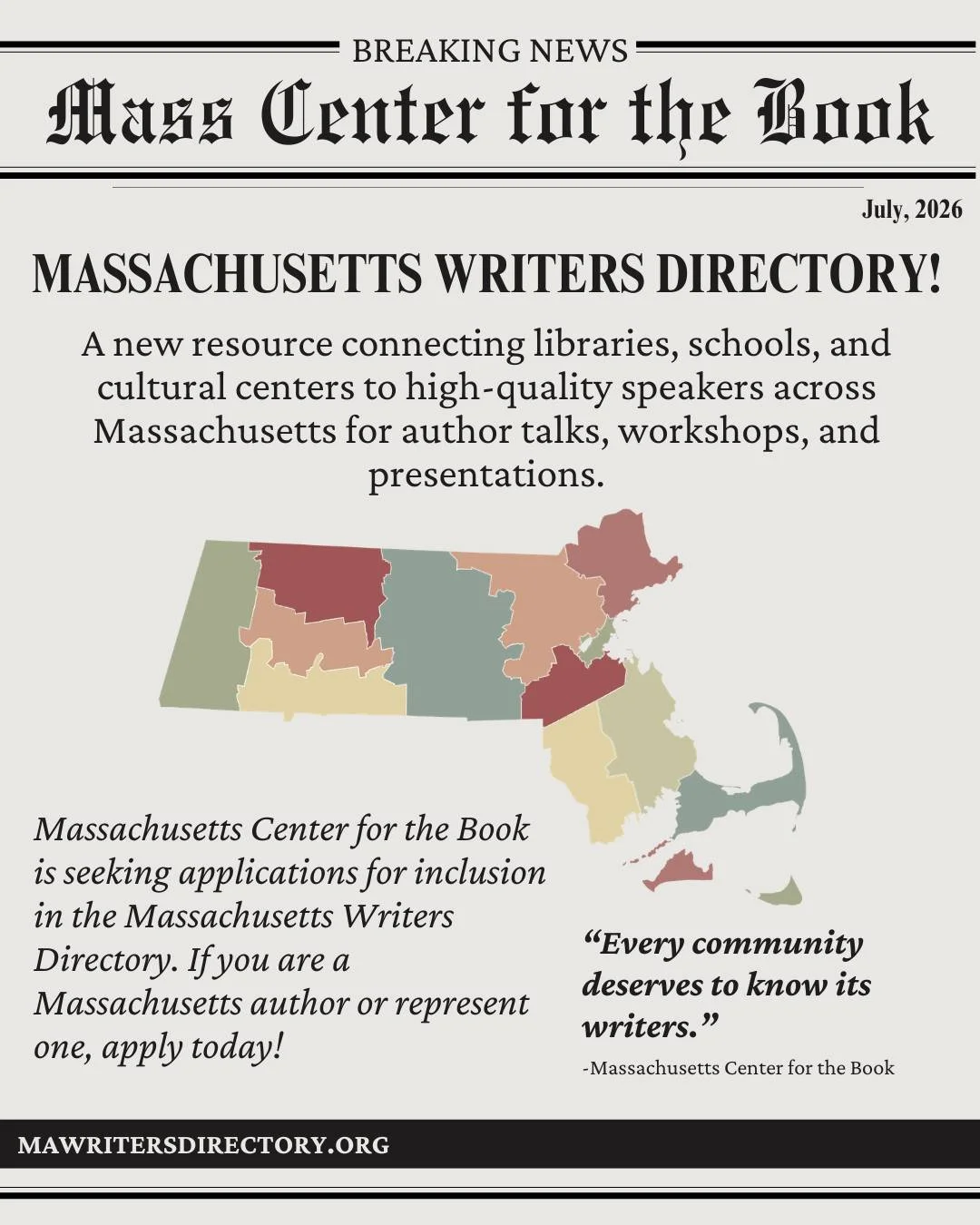Are you a Massachusetts based author or illustrator? Join our MA Writers Directory! Link in linktree to learn more and apply.