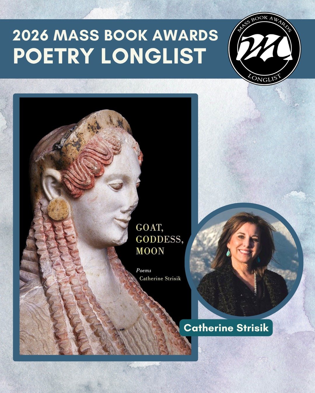 Today we highlight Poetry longlist title &ldquo;Goat, Goddess, Moon&rdquo; by Catherine Strisik (Holy Cow! Press). @poet.catherine

Everyone has a name that comes from somewhere. Greek American poet Catherine Strisik's brilliant fourth collection, Go