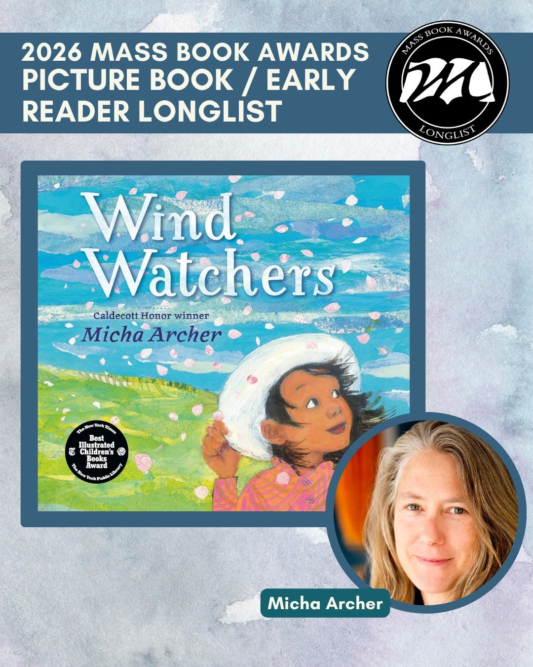 Today we highlight PB/ER longlist title &ldquo;Wind Watchers&rdquo; by Micha Archer (Nancy Paulsen Books). @michaarcherart, @penguinusa

Seasons come and go, and the wind wafts its way through them all. This delights a family of children, and when th