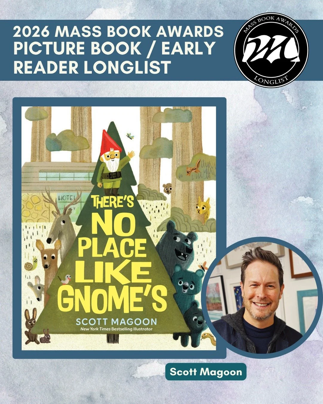 Today we highlight PB/ER longlist title &ldquo;There's No Place Like Gnome's&rdquo; by Scott Magoon (Viking). @skortch, @vikingbooks

Meet Gnome.

He isn't your garden-variety garden gnome. He runs a small hotel for animals, and he works very hard at